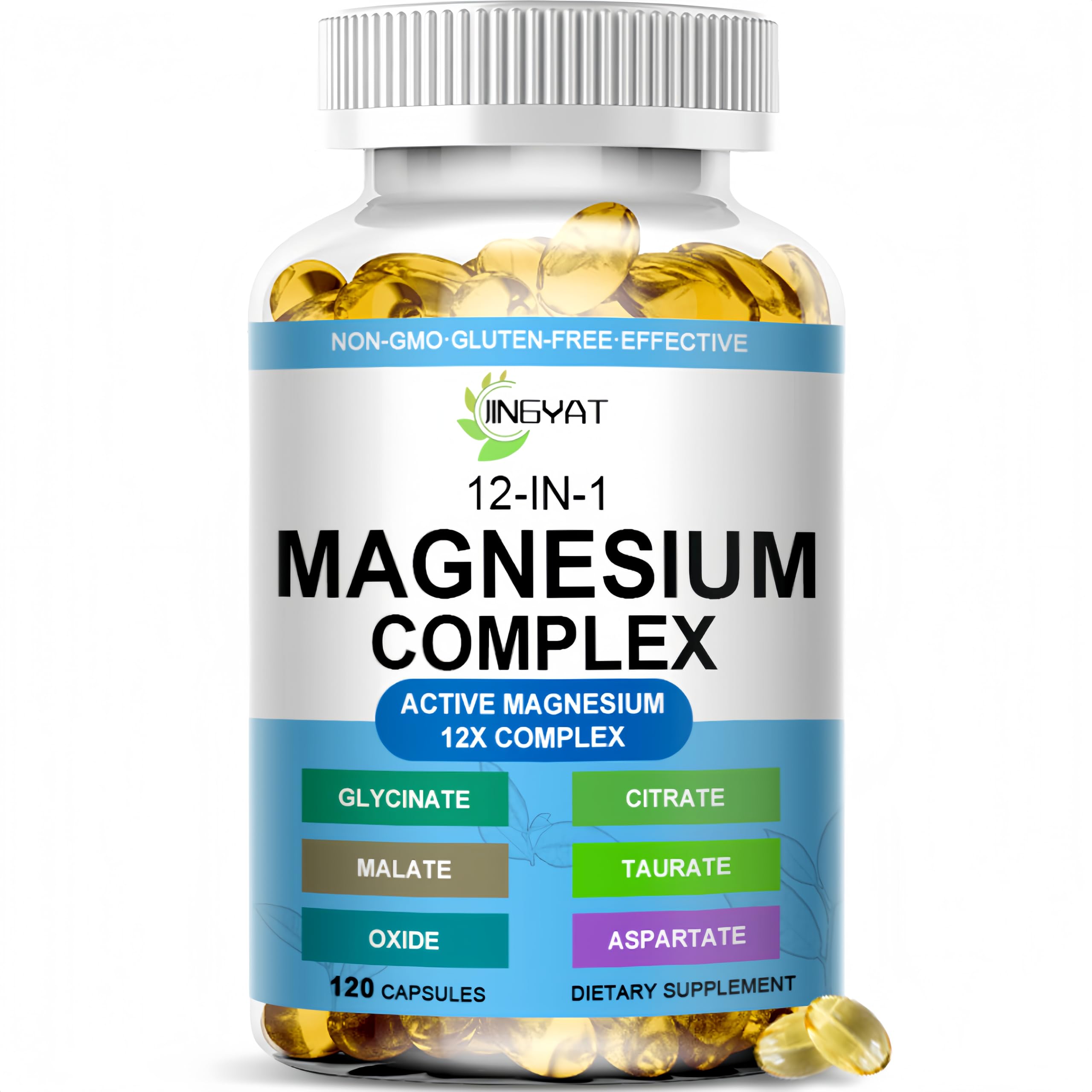 Magnesium Complex Softgels - 12-in-1 Magnesium Supplement with Glycinate,Citrate,Malate,Oxide,Taurate - High Absorption Magnesium Complex for Women & Men for Muscle, Heart, Sleep, Bone, Nerve Support JINGYAT uk supplements