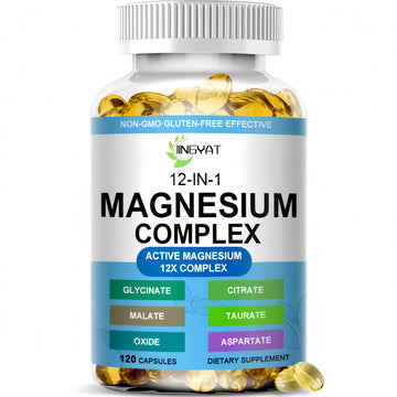 Magnesium Complex Softgels - 12-in-1 Magnesium Supplement with Glycinate,Citrate,Malate,Oxide,Taurate - High Absorption Magnesium Complex for Women & Men for Muscle, Heart, Sleep, Bone, Nerve Support JINGYAT uk supplements