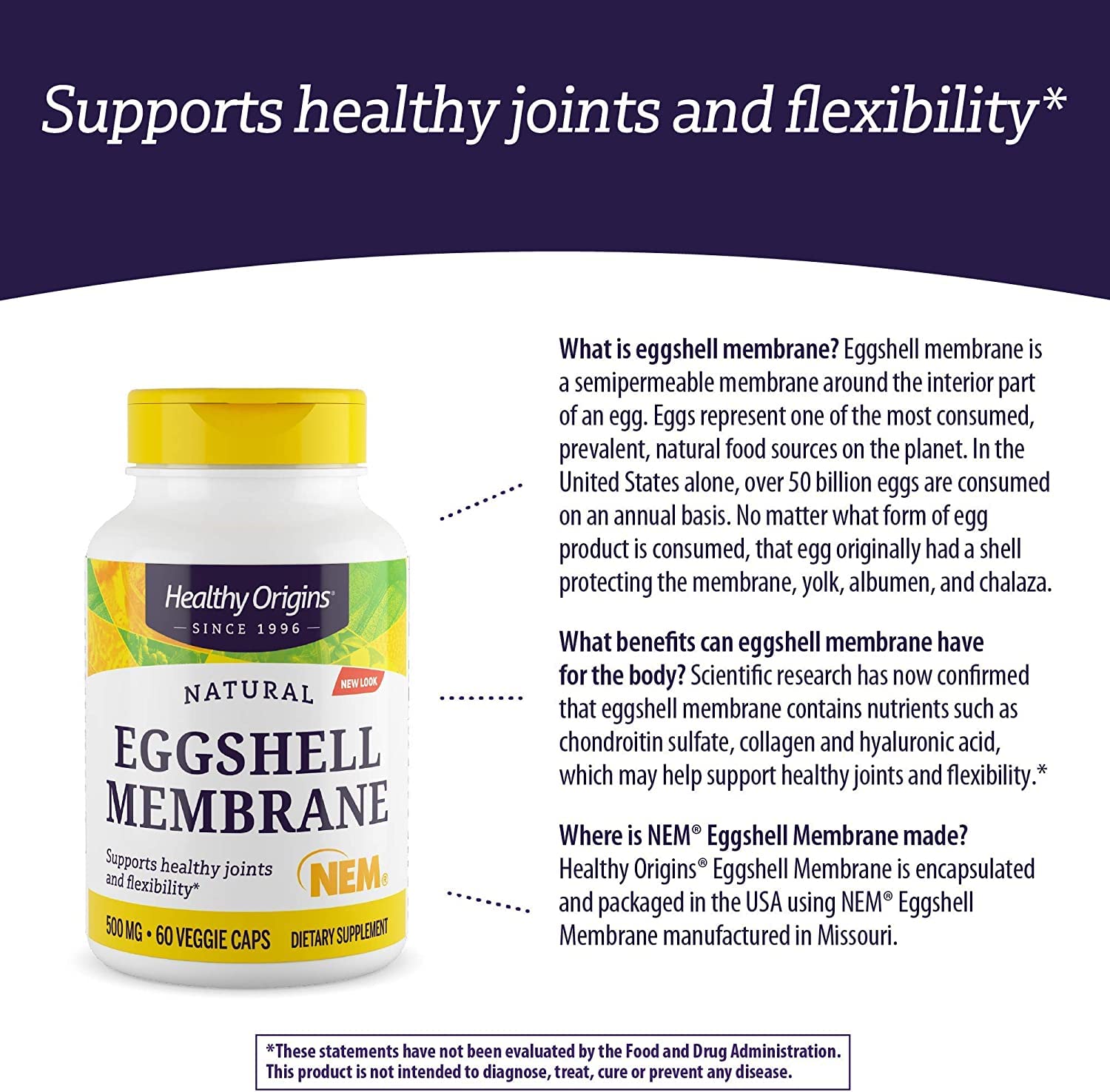 Healthy Origins Eggshell Membrane (NEM), 500 mg - Natural Collagen and Joint Support Healthy Origins uk supplements