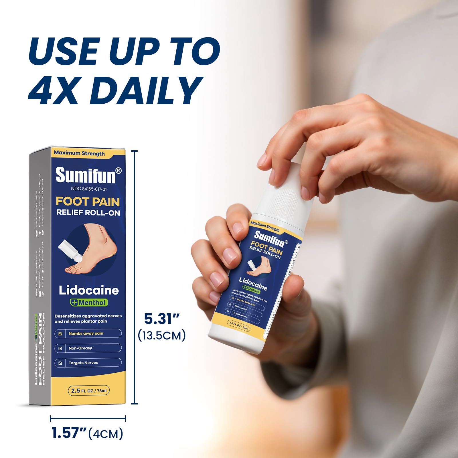 Sumifun Foot Pain Relief Lidocaine Roll-On - Maximum Strength OTC for Plantar Fasciitis & Heel Pain - Fast-Drying, Non-Greasy Formula, 2.5 Fl Oz * 3 Sumifun uk supplements