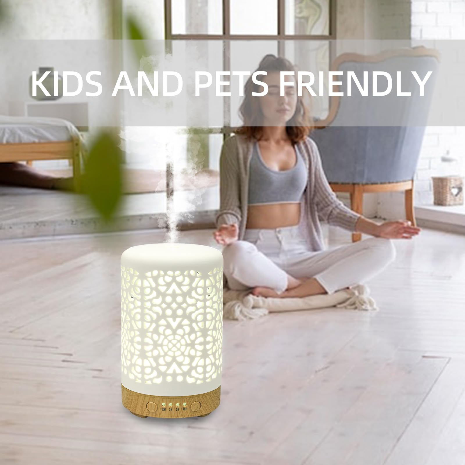 Essential Oil Diffusers, 100ml White Ceramic Diffuser with 7 LED Lights,Ultrasonic Aromatherapy homnas uk supplements