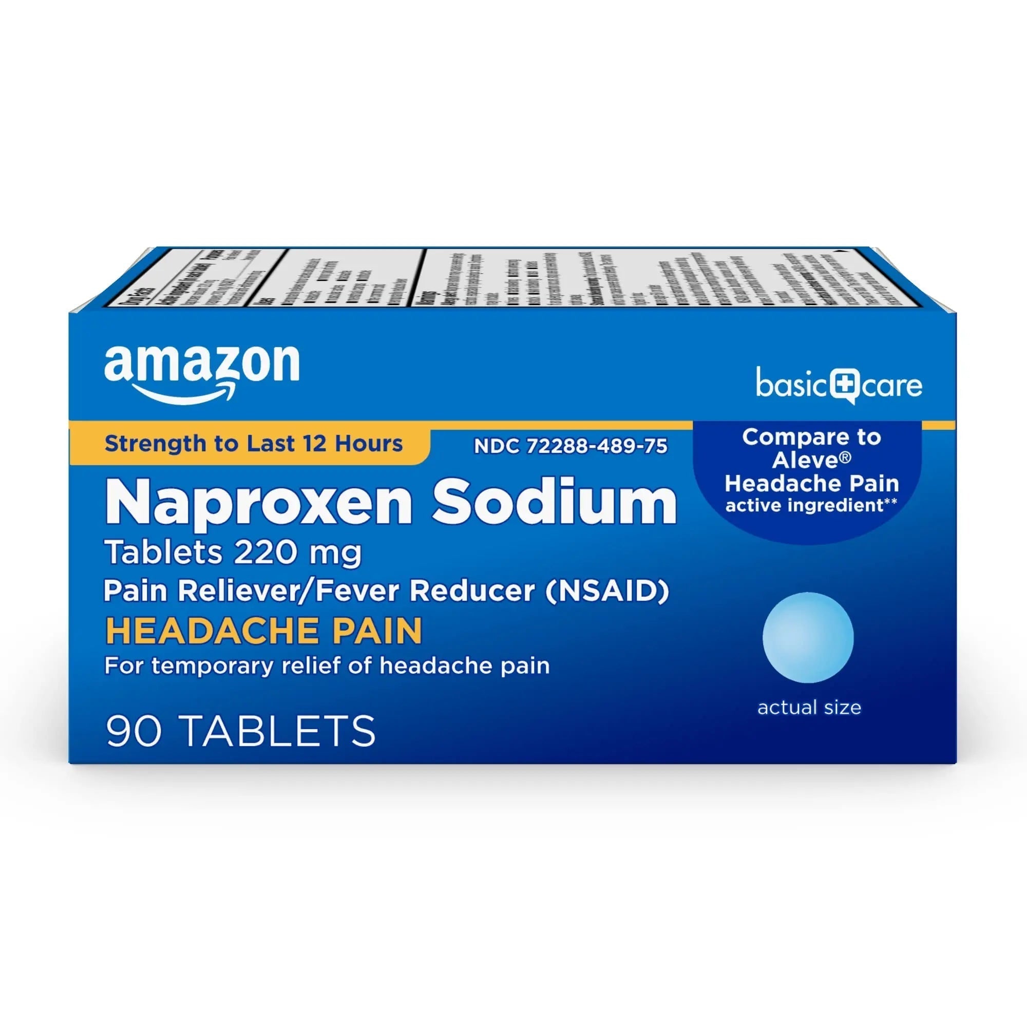 Amazon Basic Care Naproxen Sodium Tablets 220 mg, Pain Reliever, Fever Reducer, Headache Relief, Backache, Menstrual Cramps, Arthritis, Muscular Aches, NSAID, 90 Count Amazon Basic Care uk supplements