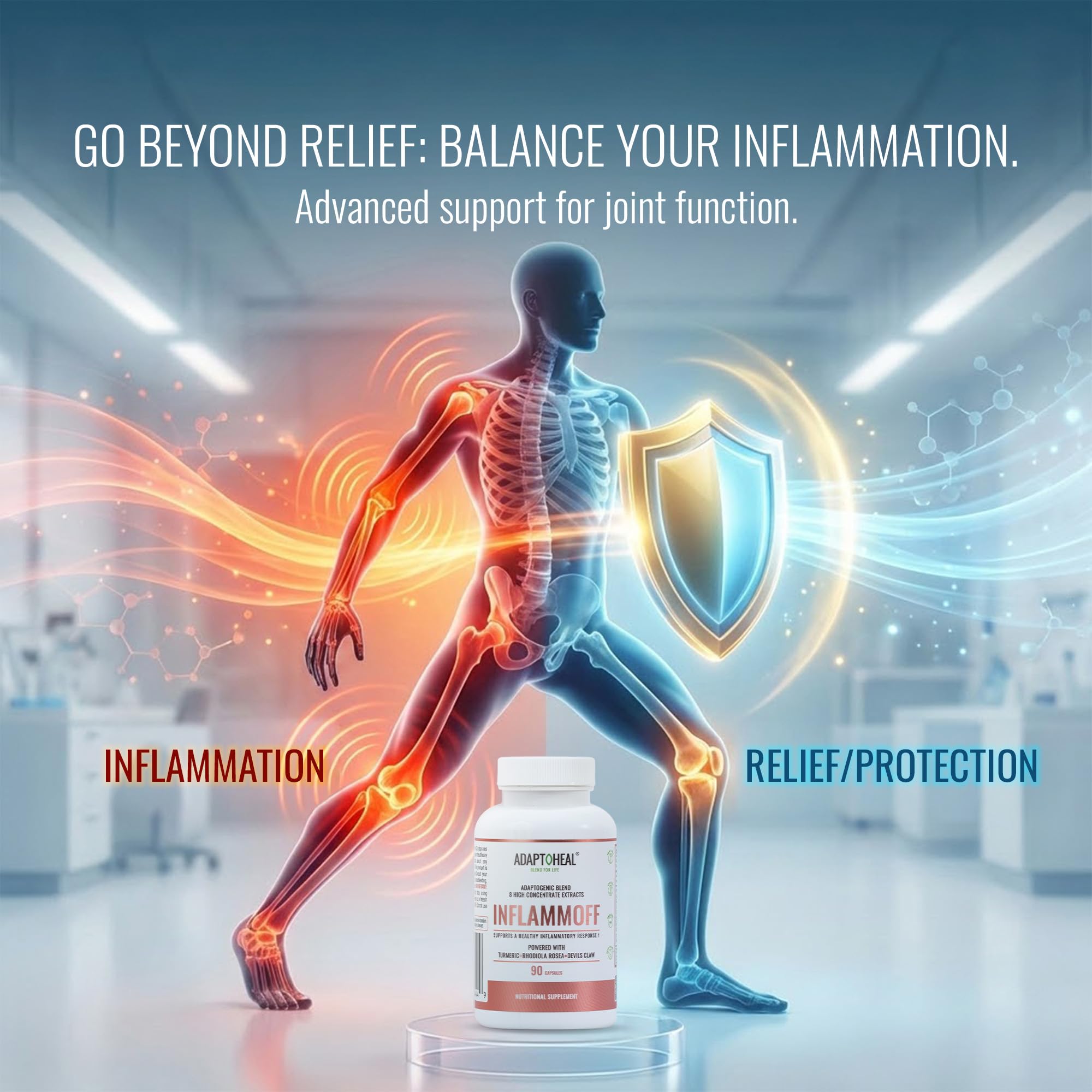 ADAPTOHEAL Inflammoff - Adaptogenic Supplement Designed to Support Joint, Muscle and Tissue Inflammation Naturally, 8 Highly Concentrated extracts with Turmeric and Rhodiola rosea (90 Capsules) ADAPTOHEAL uk supplements