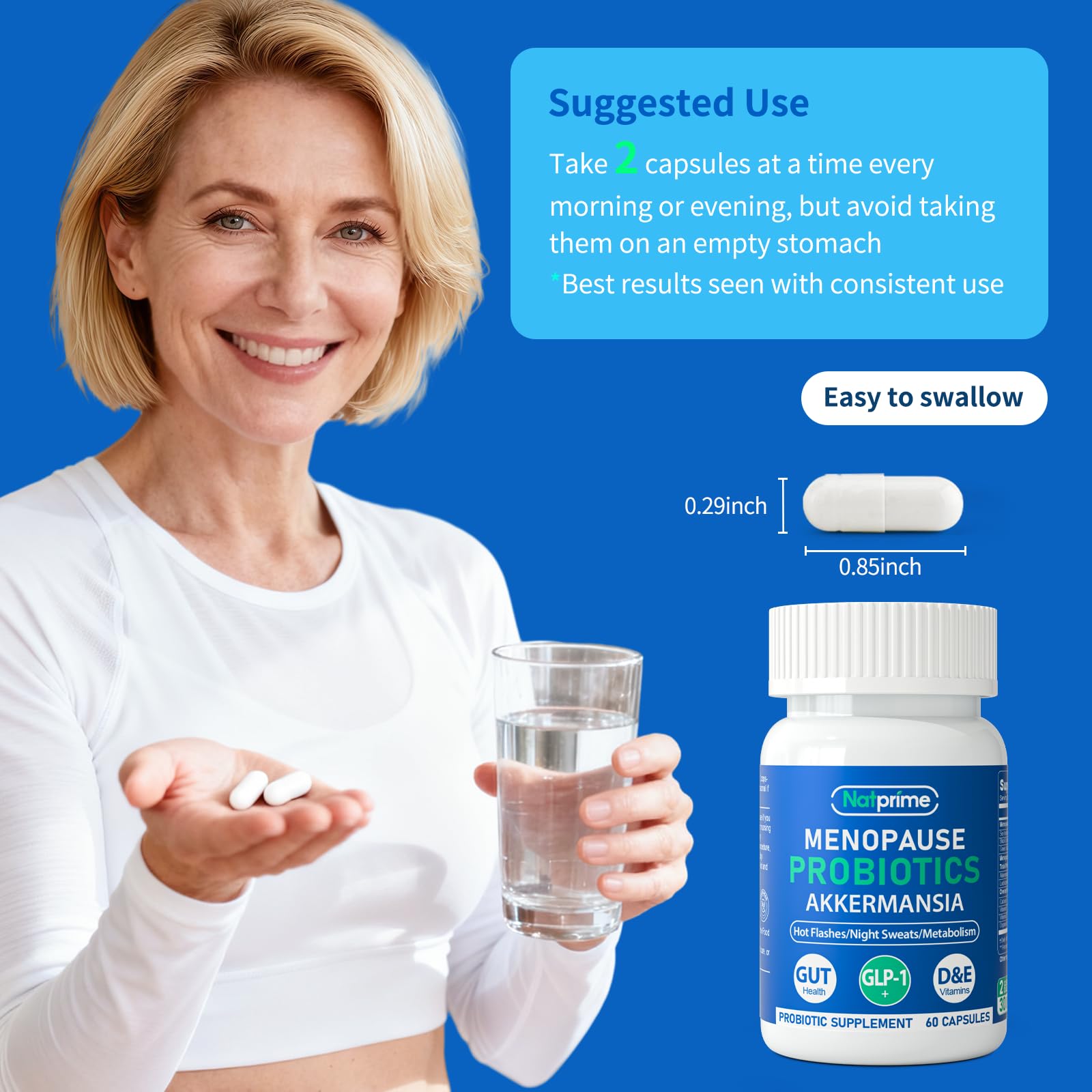 Natprime Menopause Supplements for Women - 60 Billion CFU Akkermansia Probiotic for Hormonal Balance, Night Sweats, Hot Flashes Relief, Gut Health, Mood Support & URO Viginal probiotic - 60 Ct 30 Day Natprime uk supplements