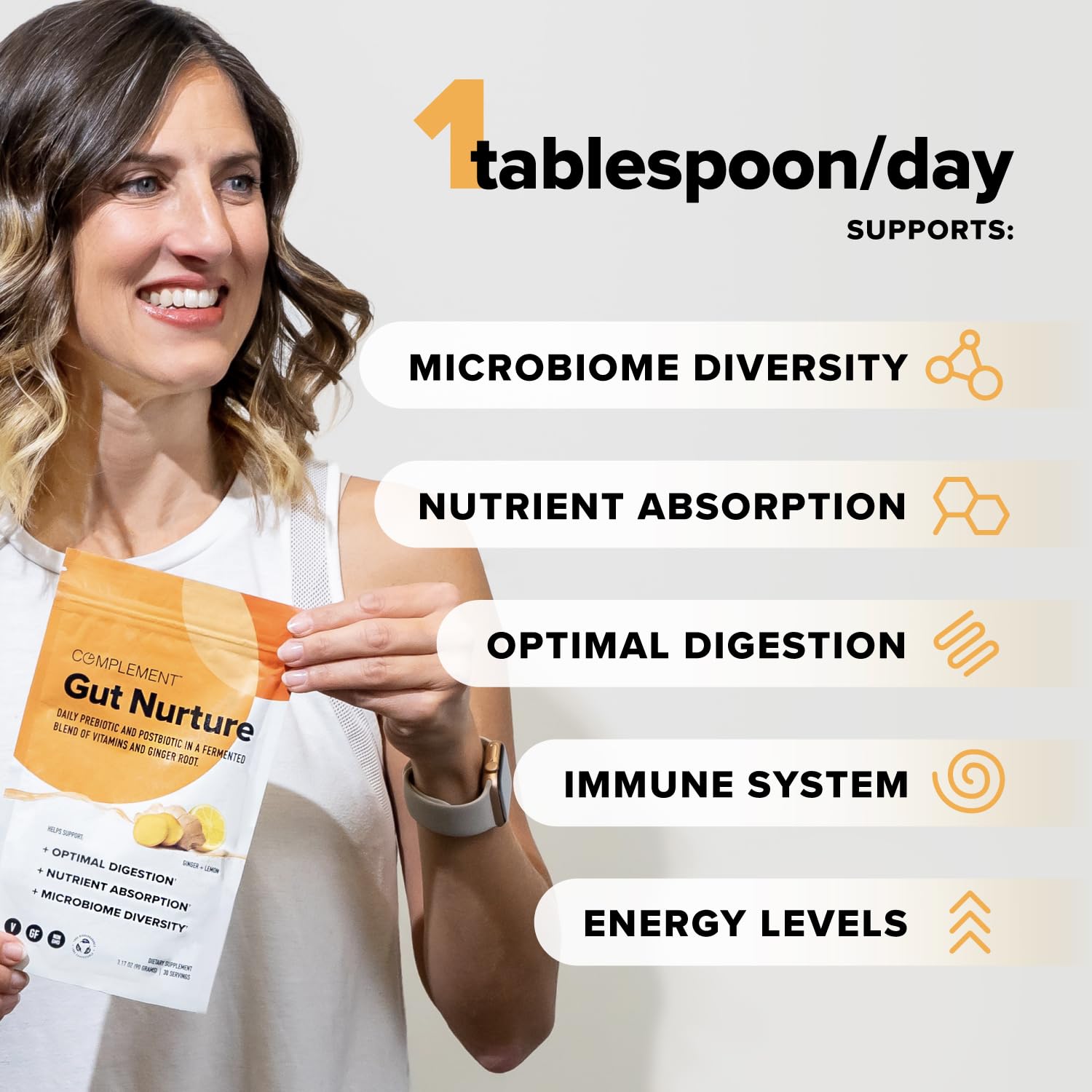 Complement Gut Nurture Prebiotic + Postbiotic Superfood Powder for Leaky Gut Repair, Probiotics for Digestive Health - Ginger Root - 30 Servings Complement uk supplements