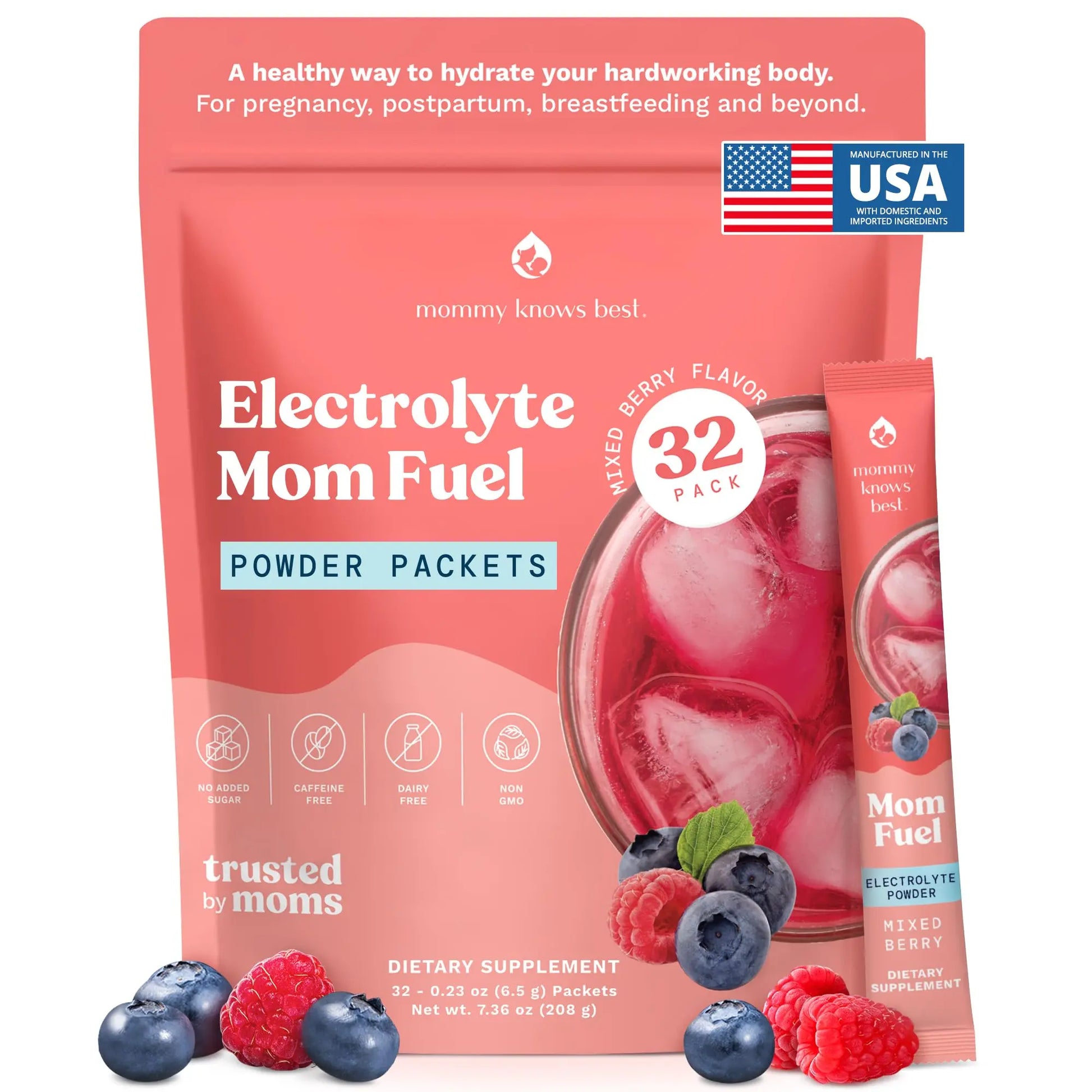 Mommy Knows Best Mom Fuel Electrolyte Drink Mix for Moms, Hydration Support - for Pregnancy, Prenatal, Electrolytes + Trace Minerals, Lactation Drink Mix Supplement (32 Count) Mommy Knows Best uk supplements