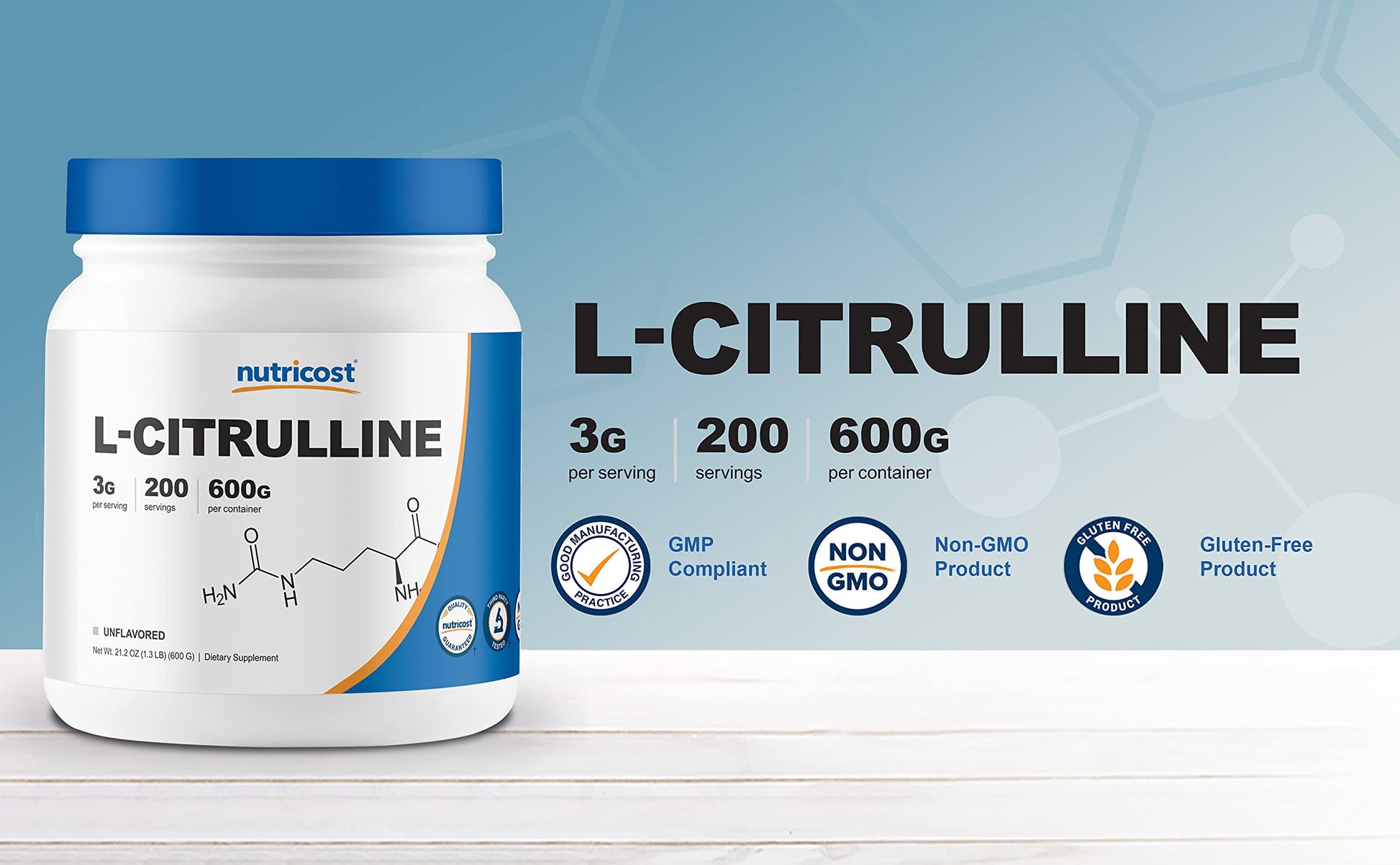 Nutricost Pure L-Citrulline (Base) Powder (600 Grams) Nutricost uk supplements