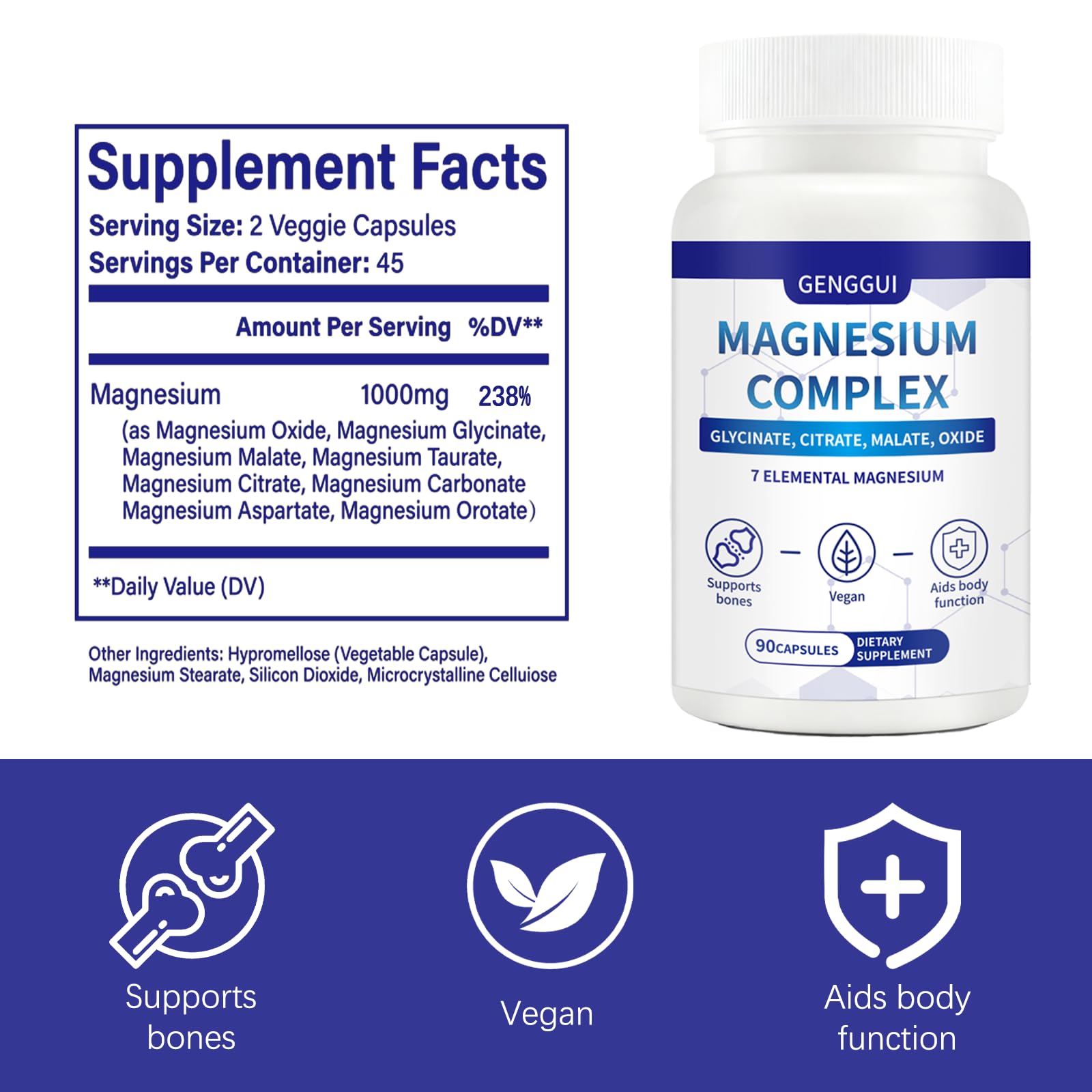 Magnesium Complex 1000mg - 7-in-1 Supplement with Glycinate, Citrate & Malate - Supports Muscle Relaxation, Sleep, Heart Health - High Absorption Capsules, 90 Count (1) CellJuvMax uk supplements