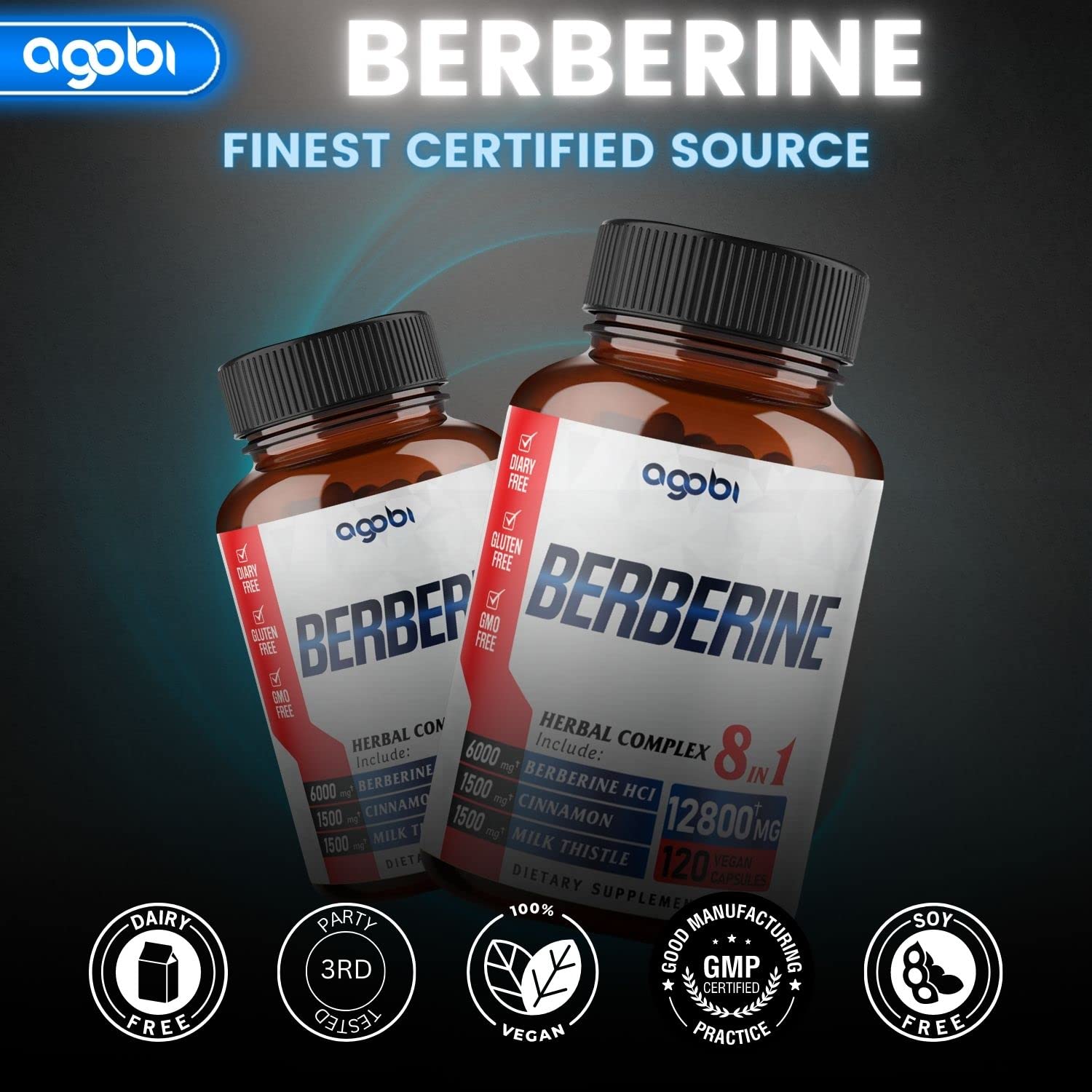 120 Capsules - Berberine Supplement 12800mg with Ceylon, Milk Thistle, Turmeric agobi uk supplements