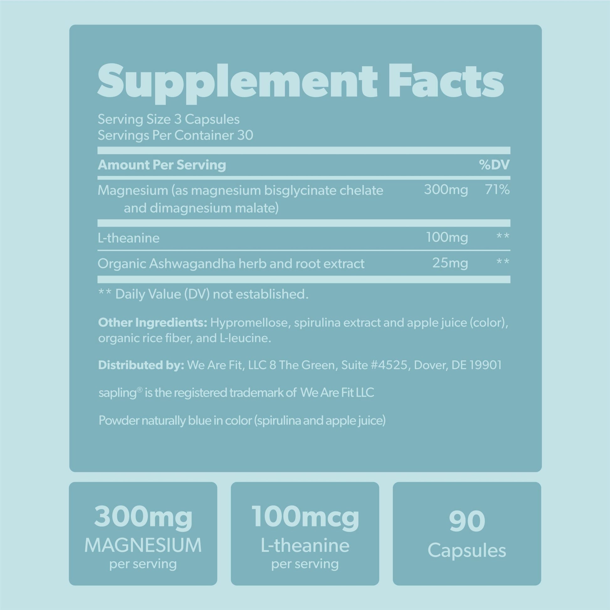 Magnesium Glycinate Complex Supplement - Chelated Magnesium Glycinate with Malate, Organic Ashwagandha, L-theanine & Blue Spirulina - High Absorption, Vegan, Non-GMO, 300mg, 90 Veggie Caps sapling uk supplements
