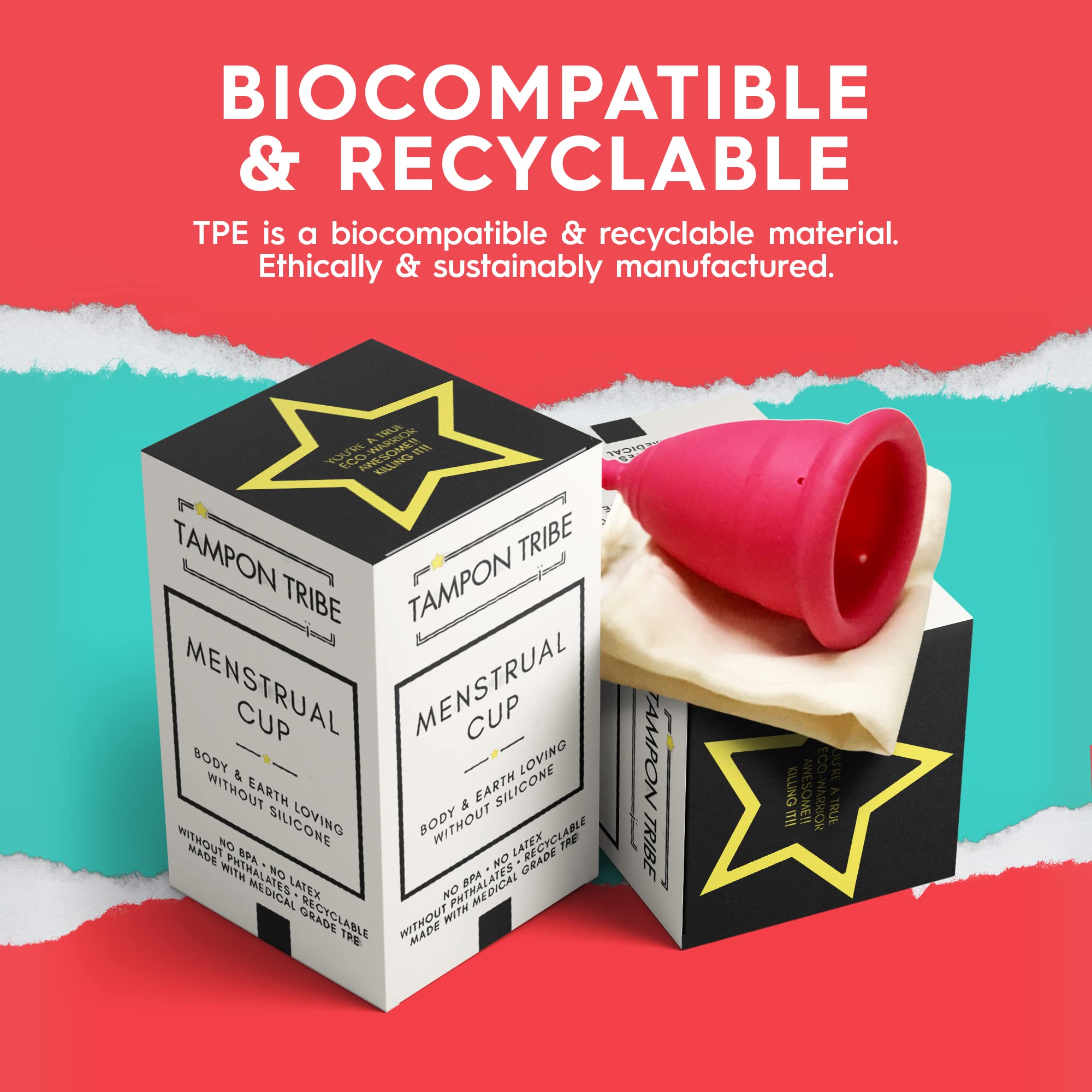 Tampon Tribe - Reusable Menstrual Cup, Easy to Clean TPE-Based Period Essential, Silicone-Free Tampon Tribe uk supplements