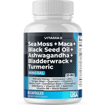 Sea Moss, Maca, Black Seed Oil, Ashwagandha, Bladderwrack, Turmeric Vitamax uk supplements