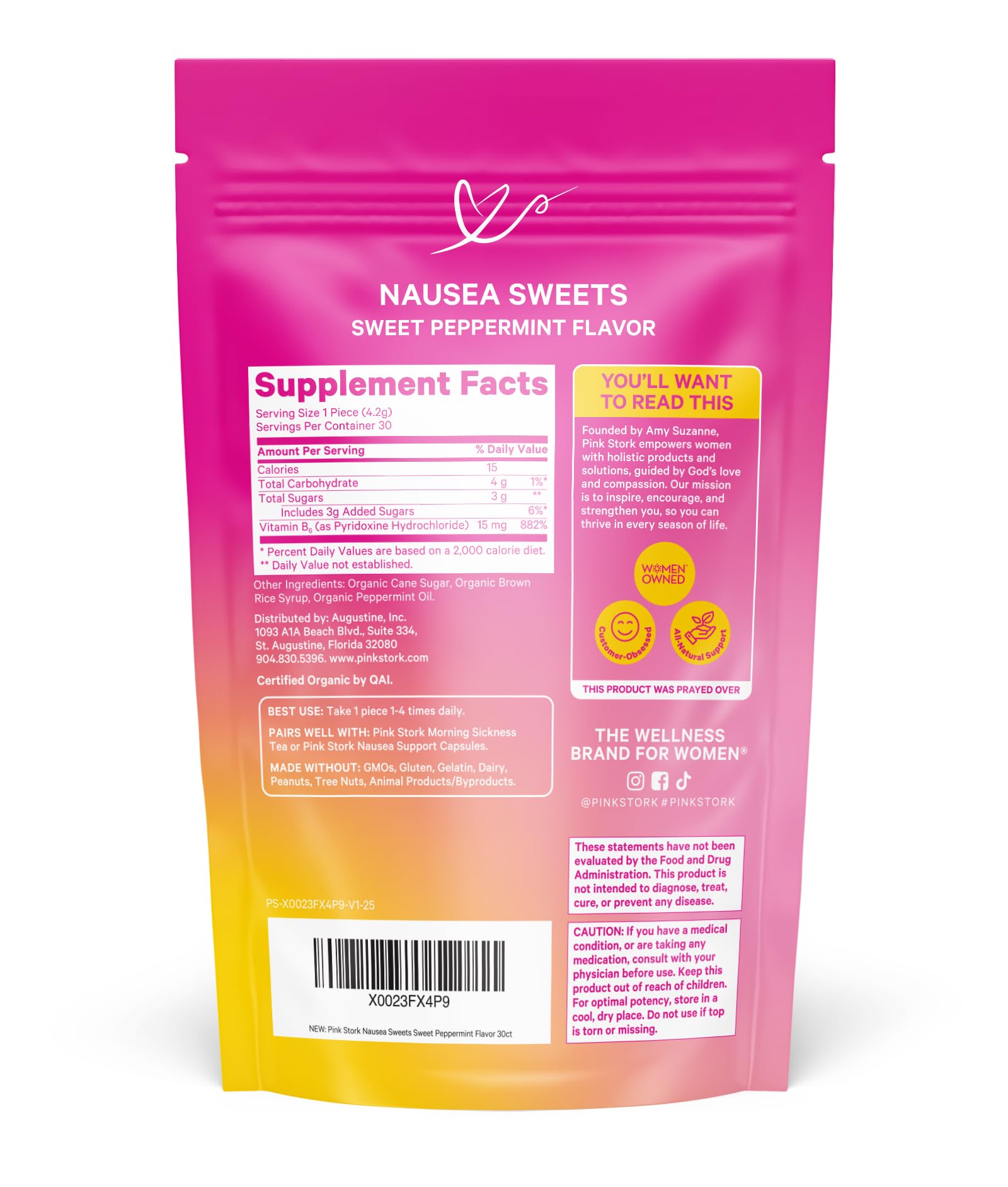 Pink Stork Organic Peppermint Sweets for Morning Sickness and Motion Sickness Support, Added Vitamin B6, 1st Trimester Pregnancy Must Haves - 30 Wrapped Peppermint Candies Pink Stork uk supplements