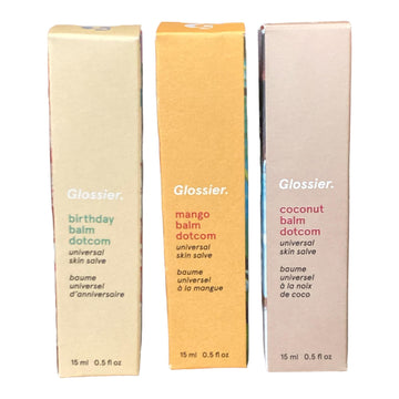 Glossier Balm Dotcom Trio Mango, Birthday, Coconut Size: 0.5 fl oz / 15 ml Glossier uk supplements