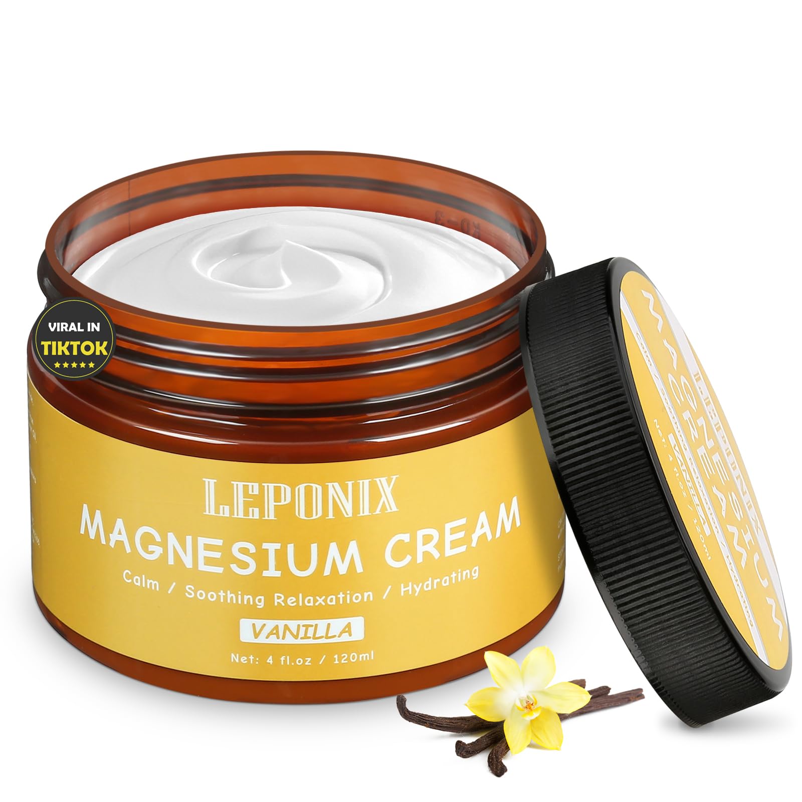 Magnesium Cream for Sleep & Muscle Recovery - Soothing Topical Magnesium Lotion for Leg Cramps, Joint Comfort, Pain Relief - Relaxing Magnesium Body Butter for Men Women Kids (120ml, Vanilla) LEPONIX uk supplements
