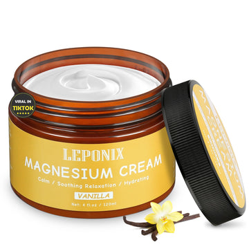 Magnesium Cream for Sleep & Muscle Recovery - Soothing Topical Magnesium Lotion for Leg Cramps, Joint Comfort, Pain Relief - Relaxing Magnesium Body Butter for Men Women Kids (120ml, Vanilla) LEPONIX uk supplements