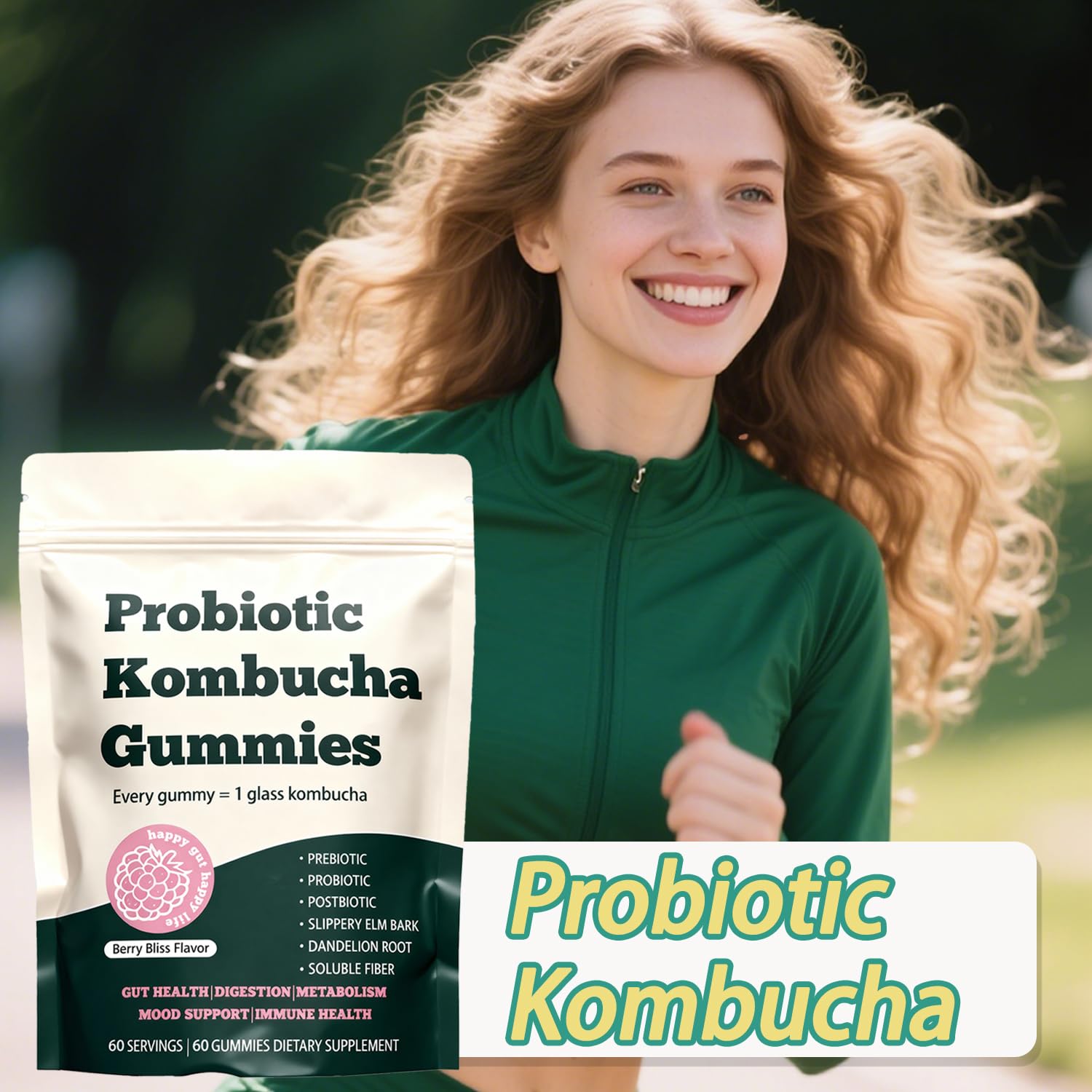 Glo Vous Probiotic Kombucha Gummies – 60 Gummies, with Prebiotics, Postbiotics & Fiber,Includes Slippery Elm, Dandelion Root & MCT Oil,Supports Digestive Health, Bloating Relief & Gut Support Glo Vous uk supplements