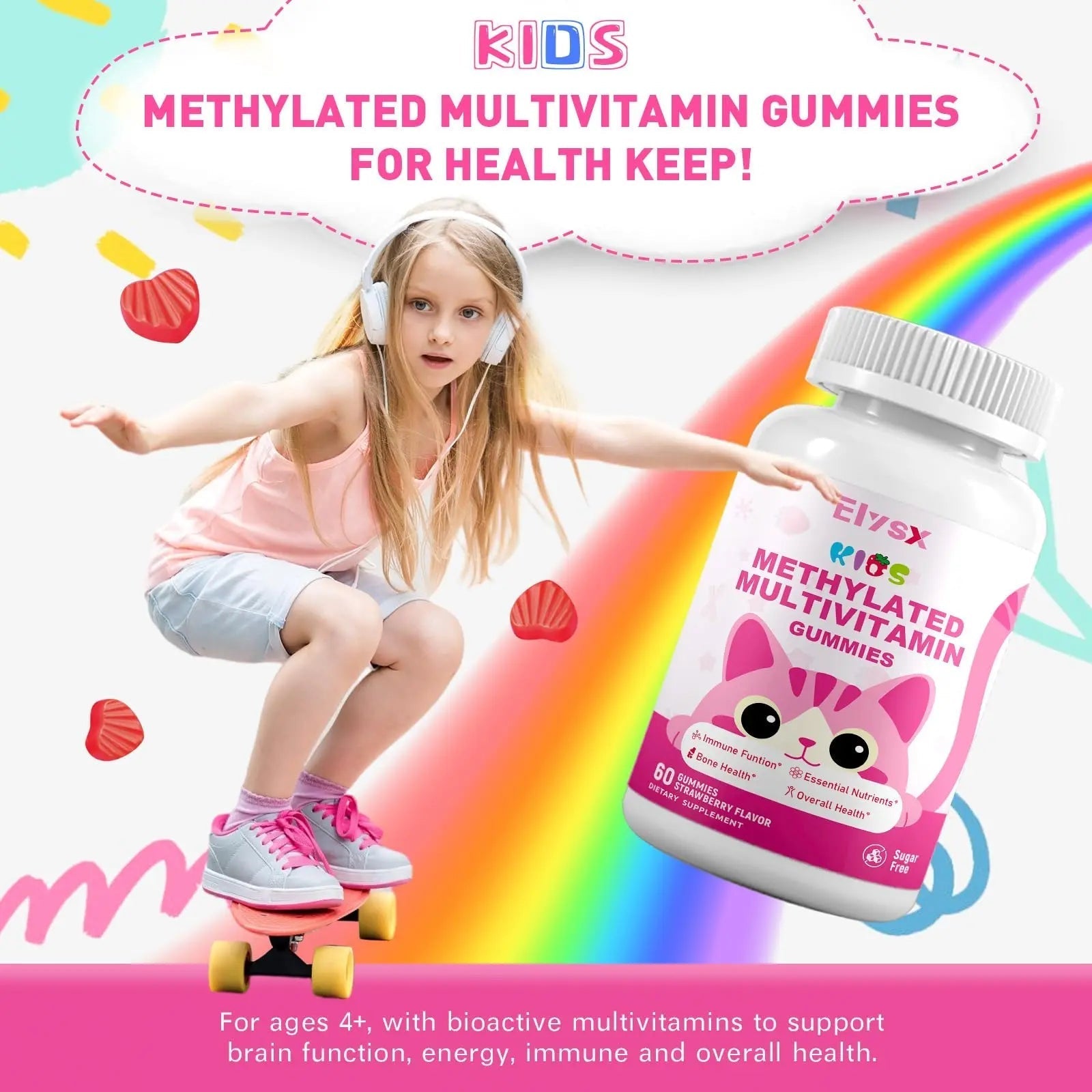Elysx Kids Methylated Multivitamin Chewable Gummies, MTHFR Supplement with L Methylfolate, Magnesium, Biotin, Choline Elysx uk supplements