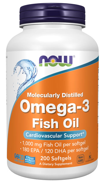 NOW Foods Supplements, Omega-3 180 EPA / 120 DHA, Molecularly Distilled, Cardiovascular Support*, 200 Softgels NOW Foods uk supplements