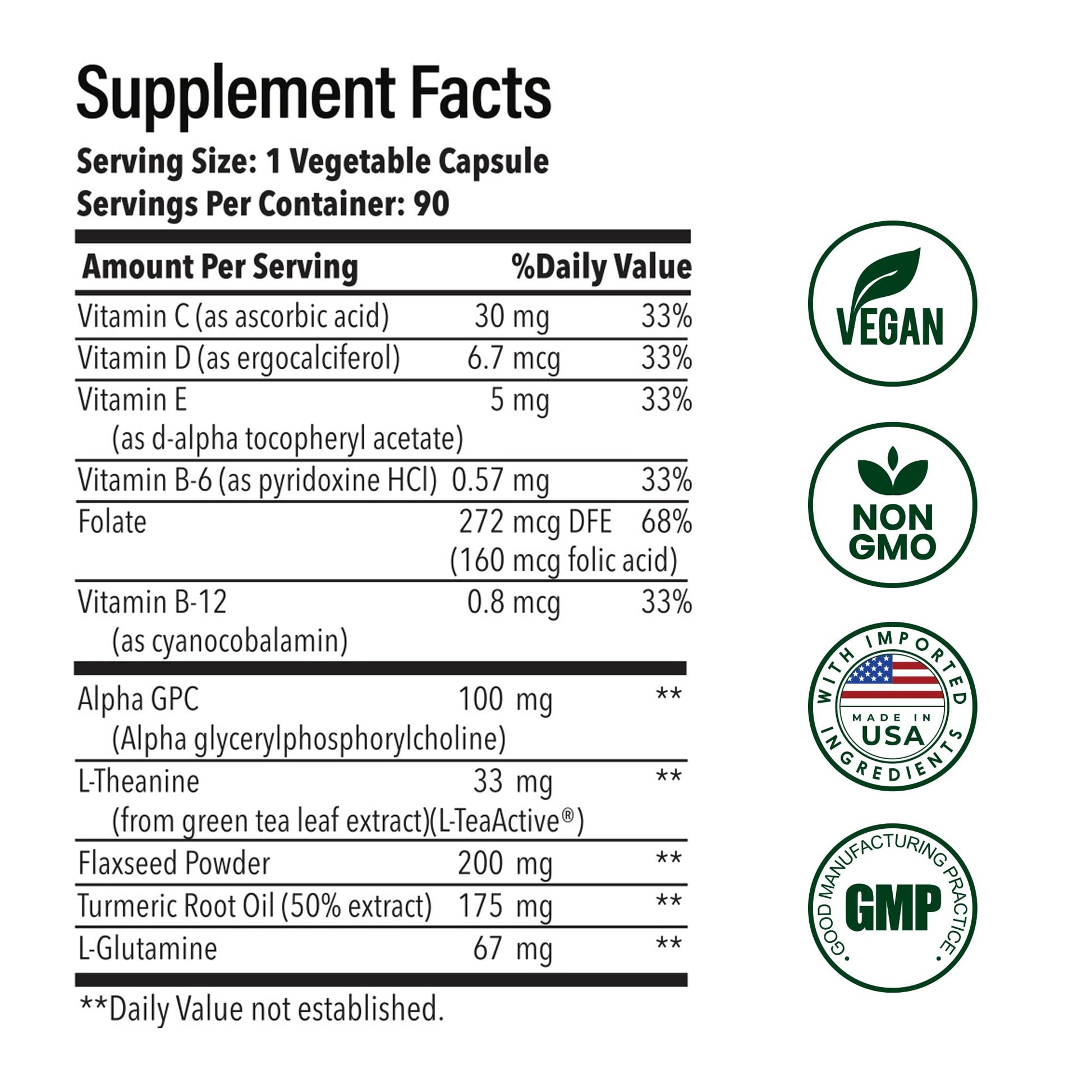 Advanced Brain Health Supplement with Alpha GPC, L-Theanine, L-Glutamine for Memory and Focus - 90 Capsules NutrifyMD uk supplements
