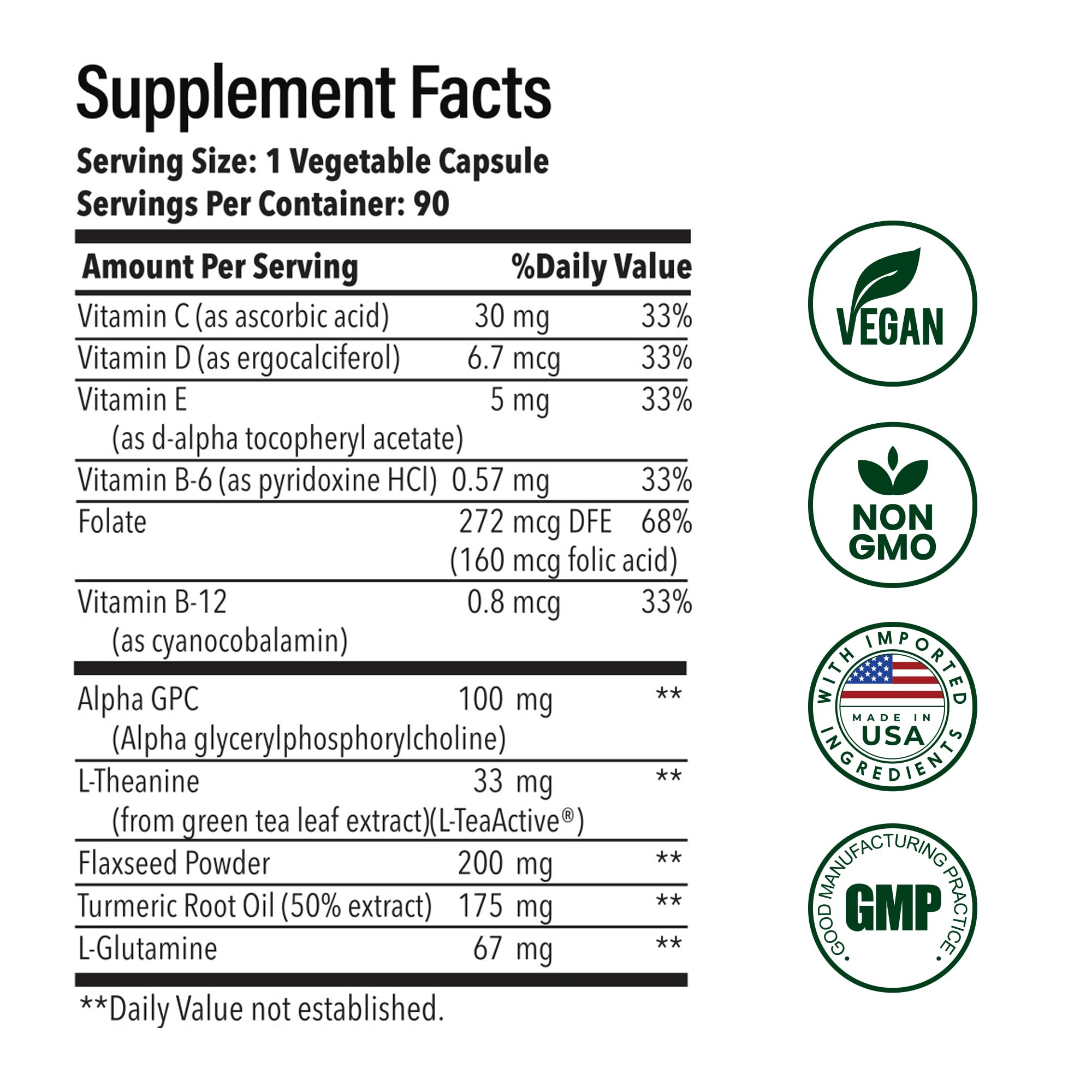 Advanced Brain Health Supplement with Alpha GPC, L-Theanine, L-Glutamine for Memory and Focus - 90 Capsules NutrifyMD uk supplements