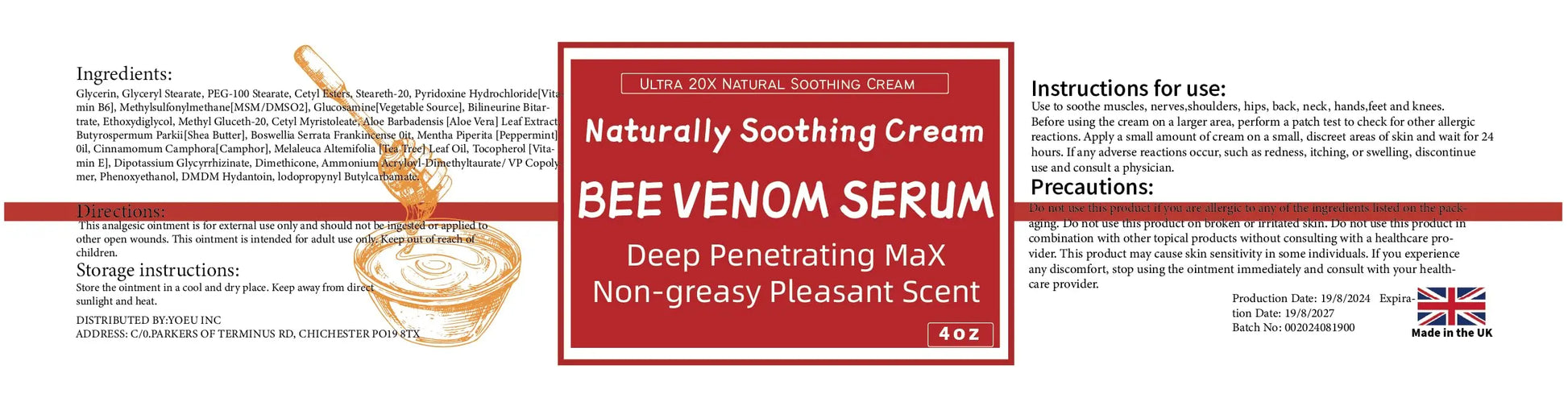 AEROMAXX Bee Venom Muscle & Joint Cream, 10X Ultra Strength Care Ointment, Natural Organic Formula, for Shoulder, Back, Neck, Hands, Knuckles, Elbows, Feet, Leg, Knees, Ankle, Adults, Seniors AEROMAXX uk supplements