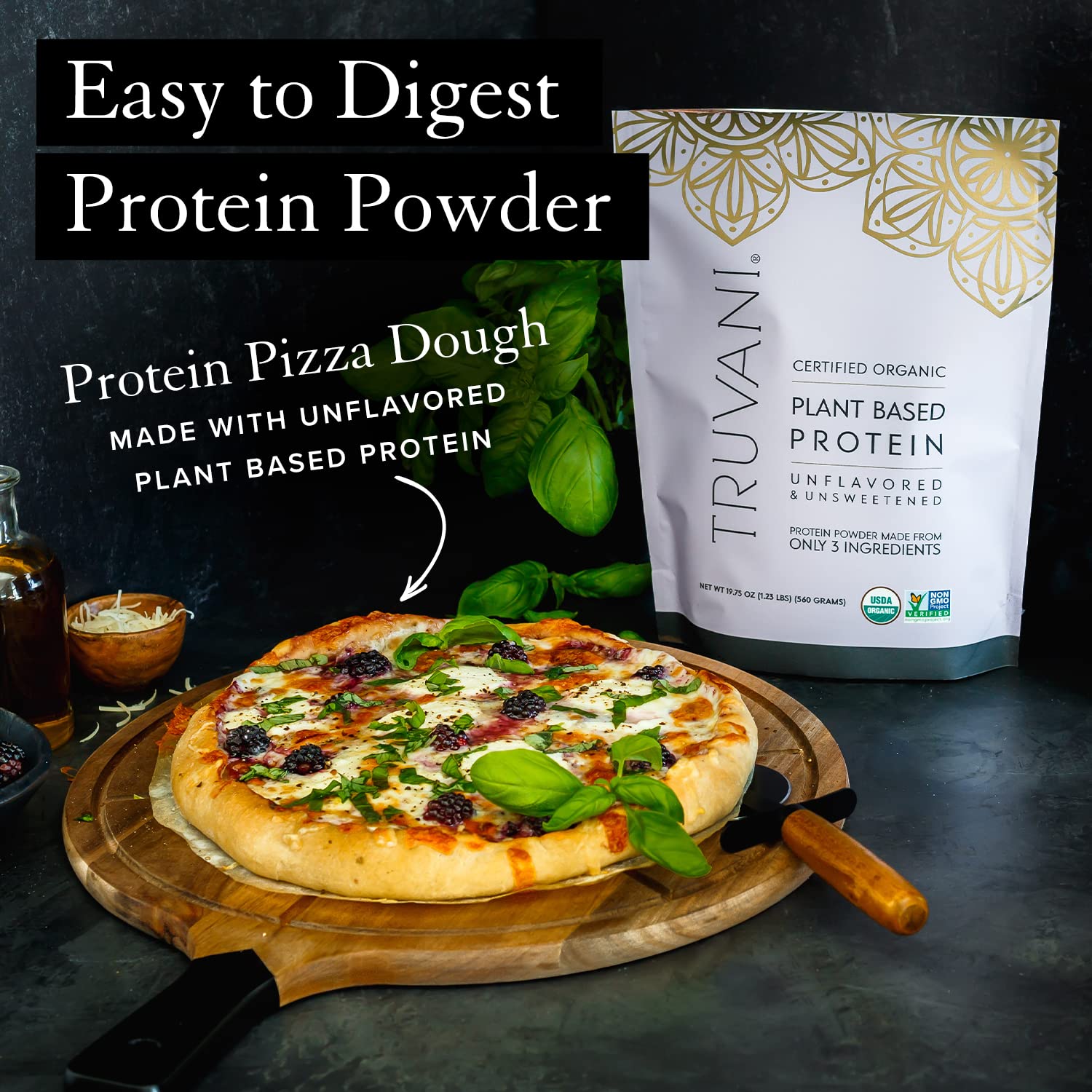 Truvani Organic Vegan Protein Powder Unflavored - 20g of Plant Based Protein, Organic Truvani uk supplements