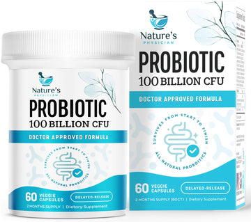 Nature's Physician Probiotics - 100 Billion CFU - 16 Strains + Prebiotics - Best Probiotic Supplement for Women & Men - Supports Immune, Digestive Health, Occasional Constipation & Gas - 60 Capsules Nature's Physician uk supplements