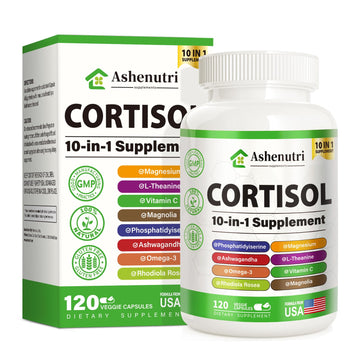 Ashenutri 10-in-1 Cortisol Supplement with Magnesium,Ashwagandha,Rhodiola Rosea,L Theanine,Hormone Balance for Women 120 Vegan Capsules Ashenutri uk supplements