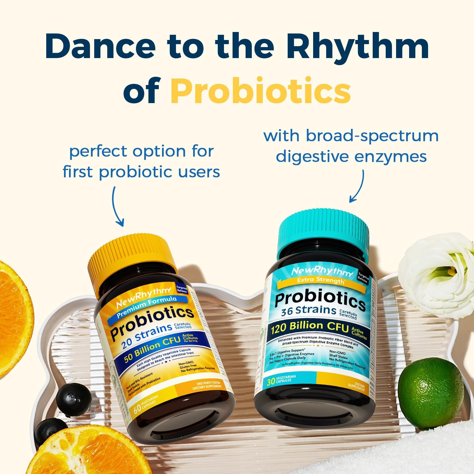 NewRhythm Probiotics 50 Billion CFU 20 Strains, 60 Veggie Capsules, Targeted Release Technology, Stomach Acid Resistant, No Need for Refrigeration, Non-GMO, Gluten Free NewRhythm uk supplements