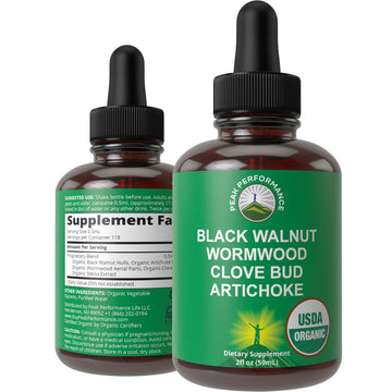 USDA Organic Wormwood Black Walnut Clove Drops Cleanse for Humans. Sugar Free Supplement for Intestinal Cleanse, Detox Support for Adults and Kids. with Artichoke and Clove Bud. Kosher, No GMOs Peak Performance uk supplements