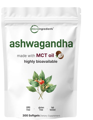 Micro Ingredients Ashwagandha Supplements | 300 Coconut MCT Oil Softgels with Black Pepper for Better Absorption | Potent Root Extract | Non-GMO Micro Ingredients uk supplements
