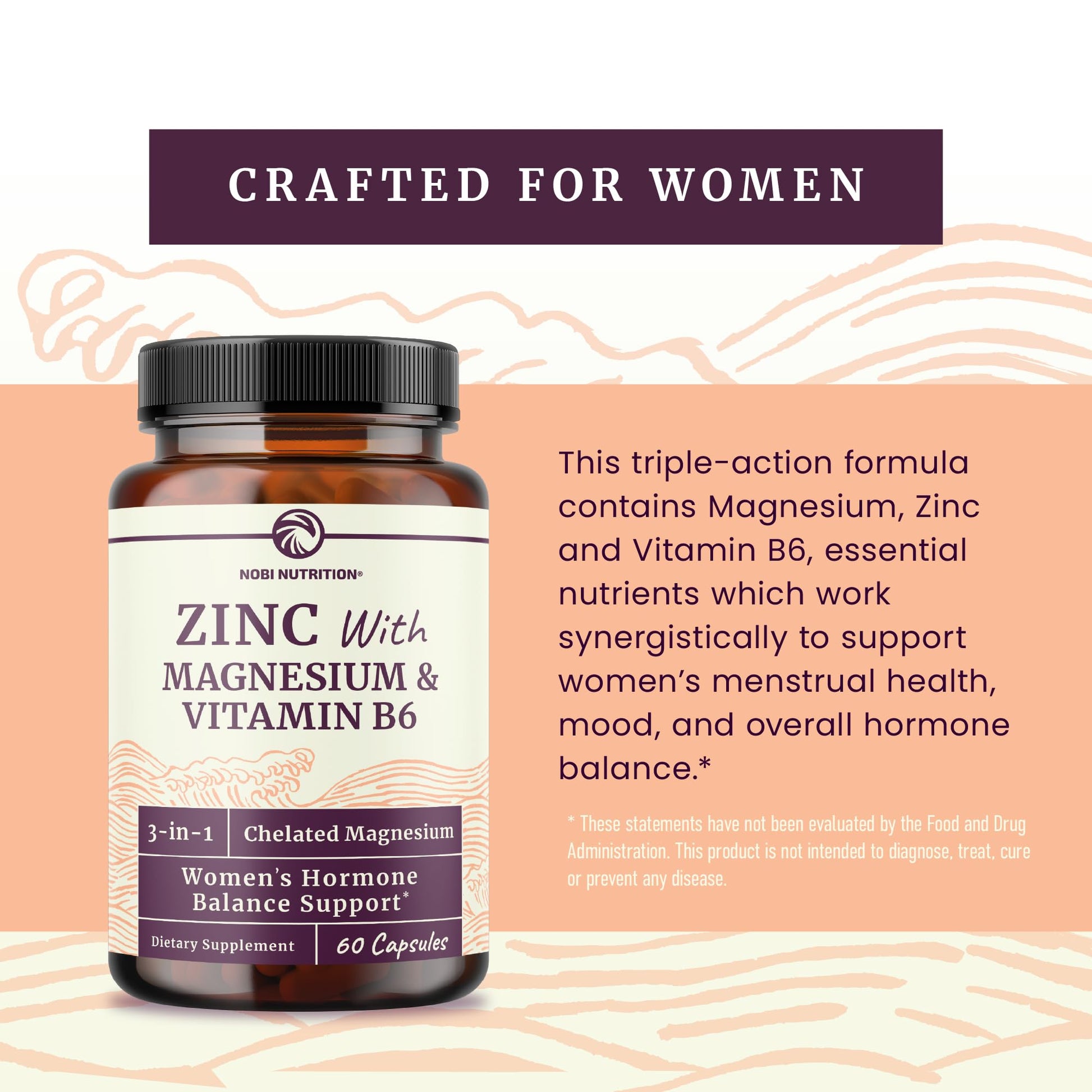Zinc and Magnesium Supplement with Vitamin B6 | Women’s Hormone Balance, Menstrual Cycle & Immune Support | High Absorption Chelated Magnesium Glycinate with Zinc Picolinate and VIT B6 | 60 Ct Nobi Nutrition uk supplements