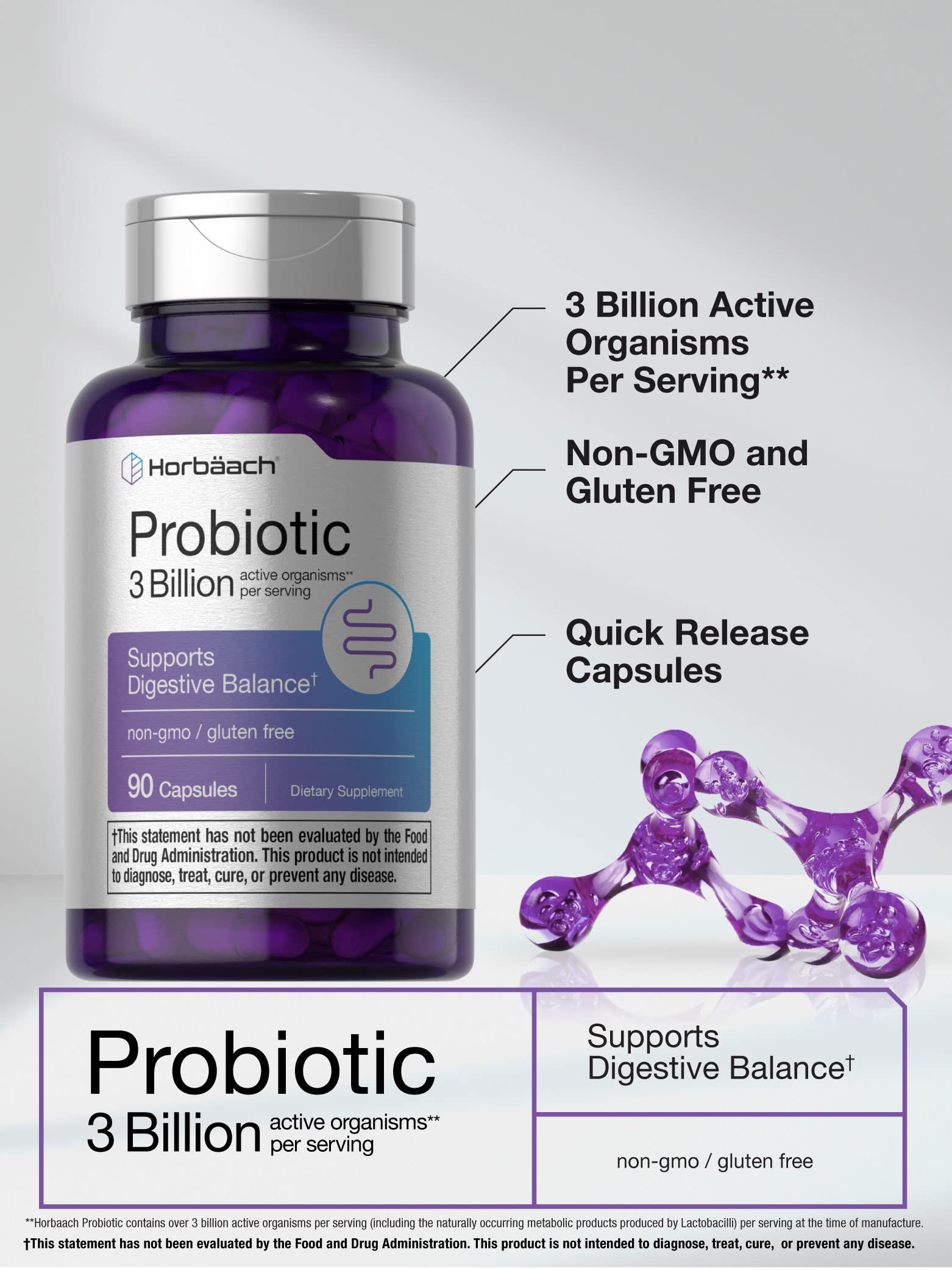 Probiotic for Women & Men's Digestive Health | 3 Billion CFU | 90 Capsules | Non-GMO Horbäach uk supplements