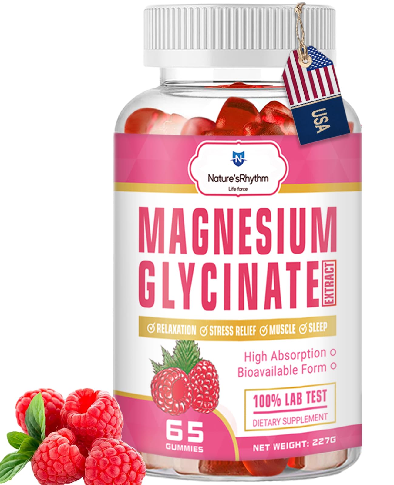 Nature‘s Rhythm Magnesium Gummies 500mg - 65 Ct | Magnesium Glycinate Supplements for Relaxation, Stress Relief, and Sleep for Adults & Kids Tasty and Tangy Raspberry Flavor Nature'sRhythm uk supplements