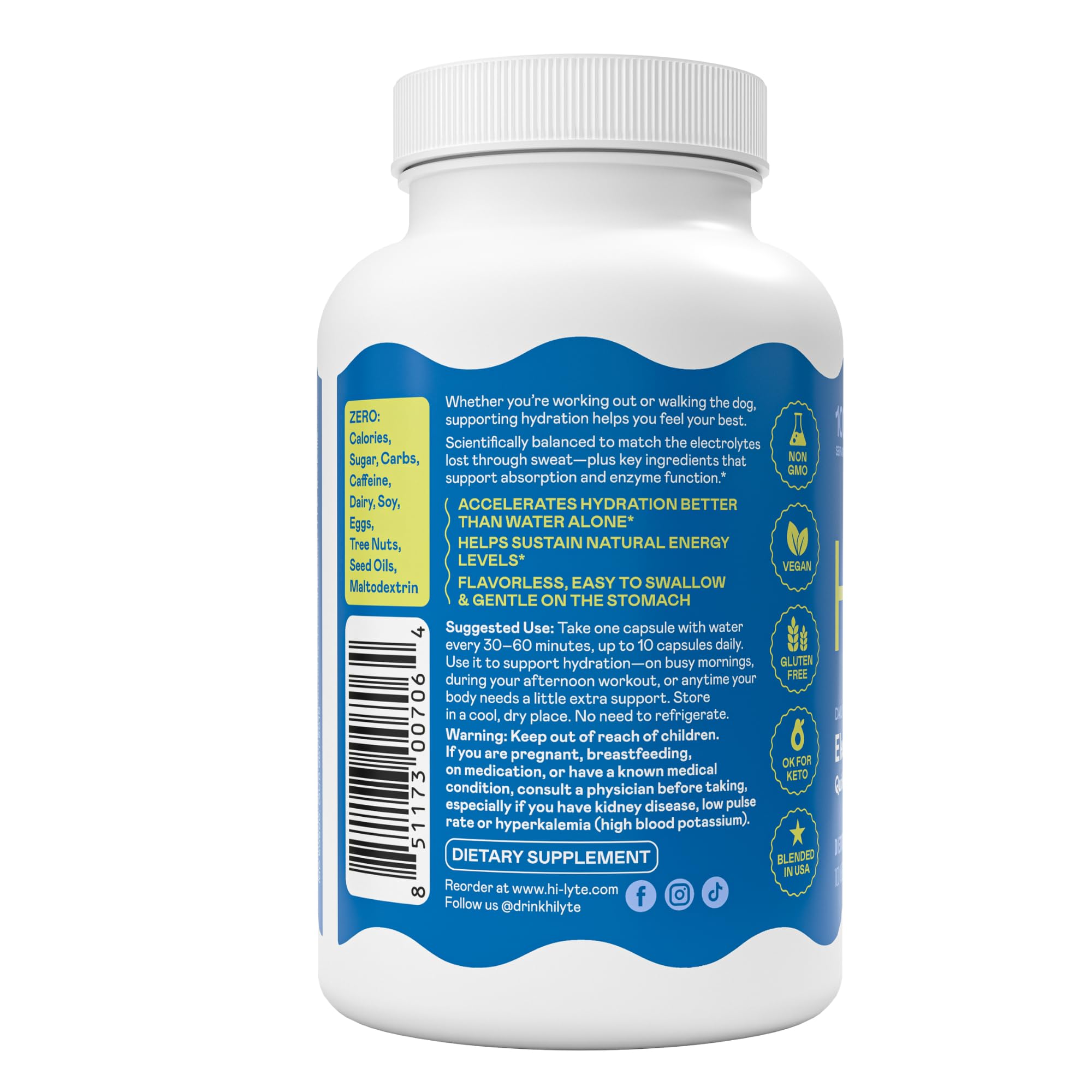 Hi-Lyte Unflavored Electrolyte Capsules - Hydration Support Supplement Tablets - Sodium, Potassium, Magnesium - 100 Servings Hi-Lyte uk supplements
