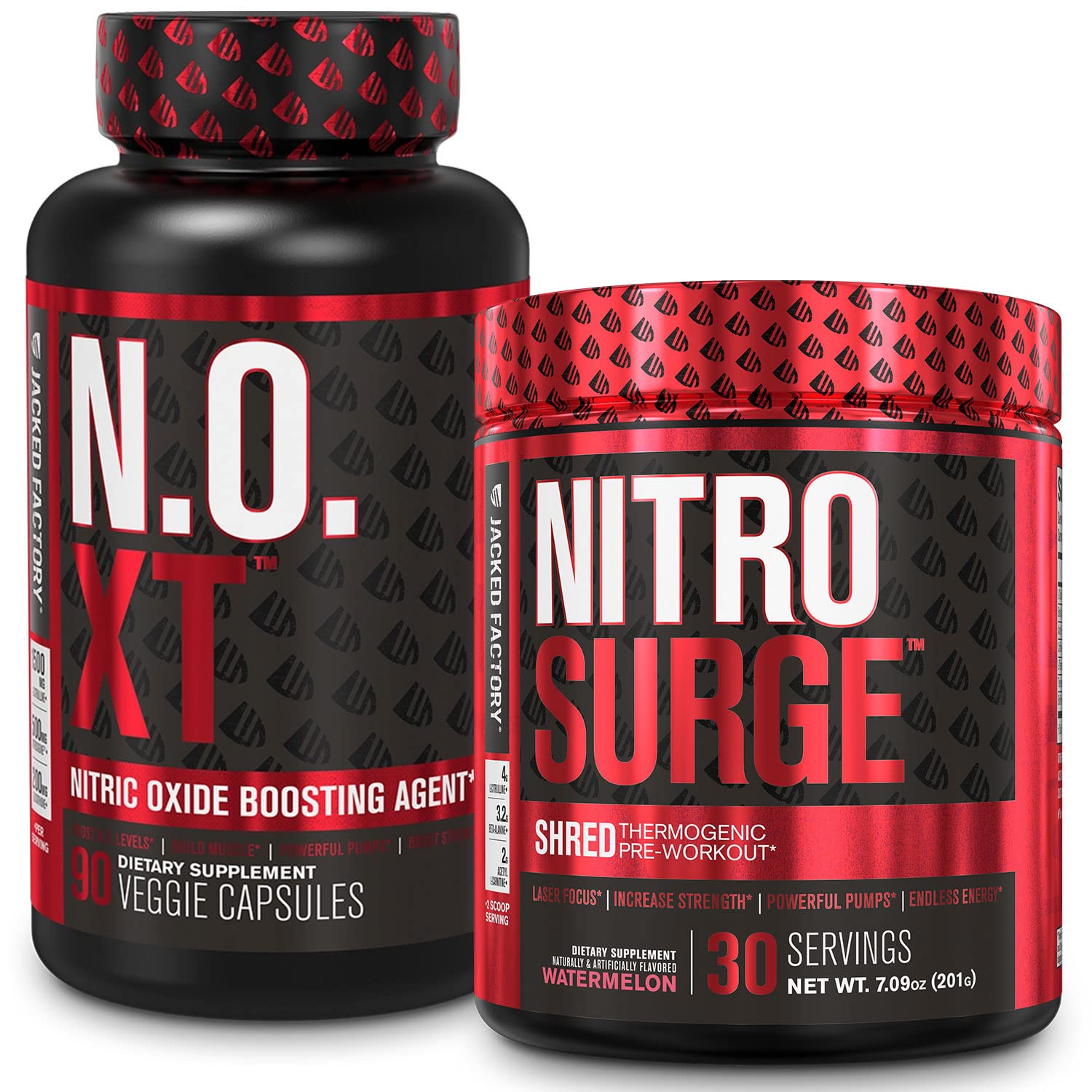 Jacked Factory Nitrosurge Shred Thermogenic Pre-Workout in Watermelon & N.O. XT Nitric Jacked Factory uk supplements