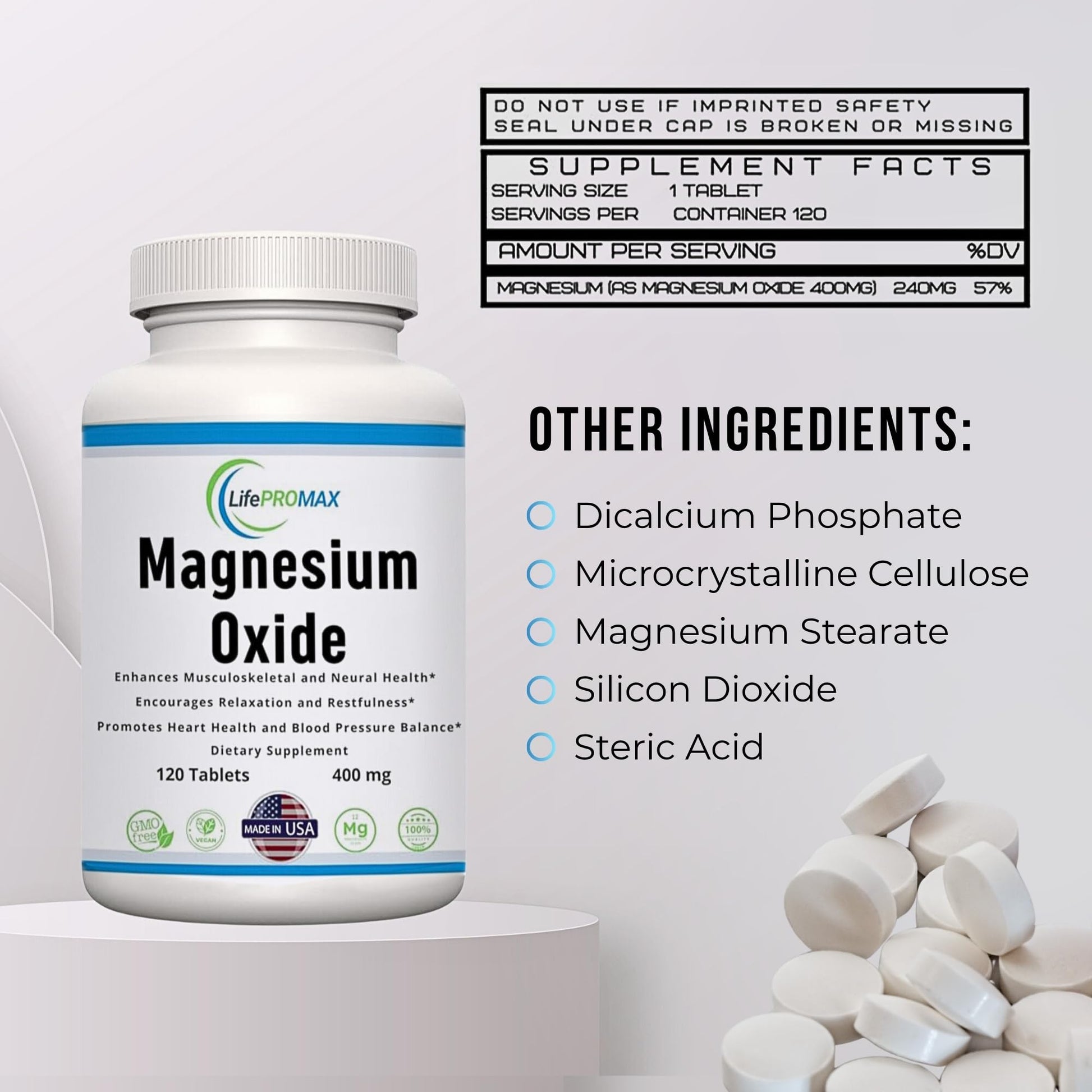 Magnesium 400mg [High Potency] Supplement – Magnesium Oxide for Immune Support, Muscle Recovery, Leg Cramps and Relaxation 120 Tablets LifePROMAX uk supplements