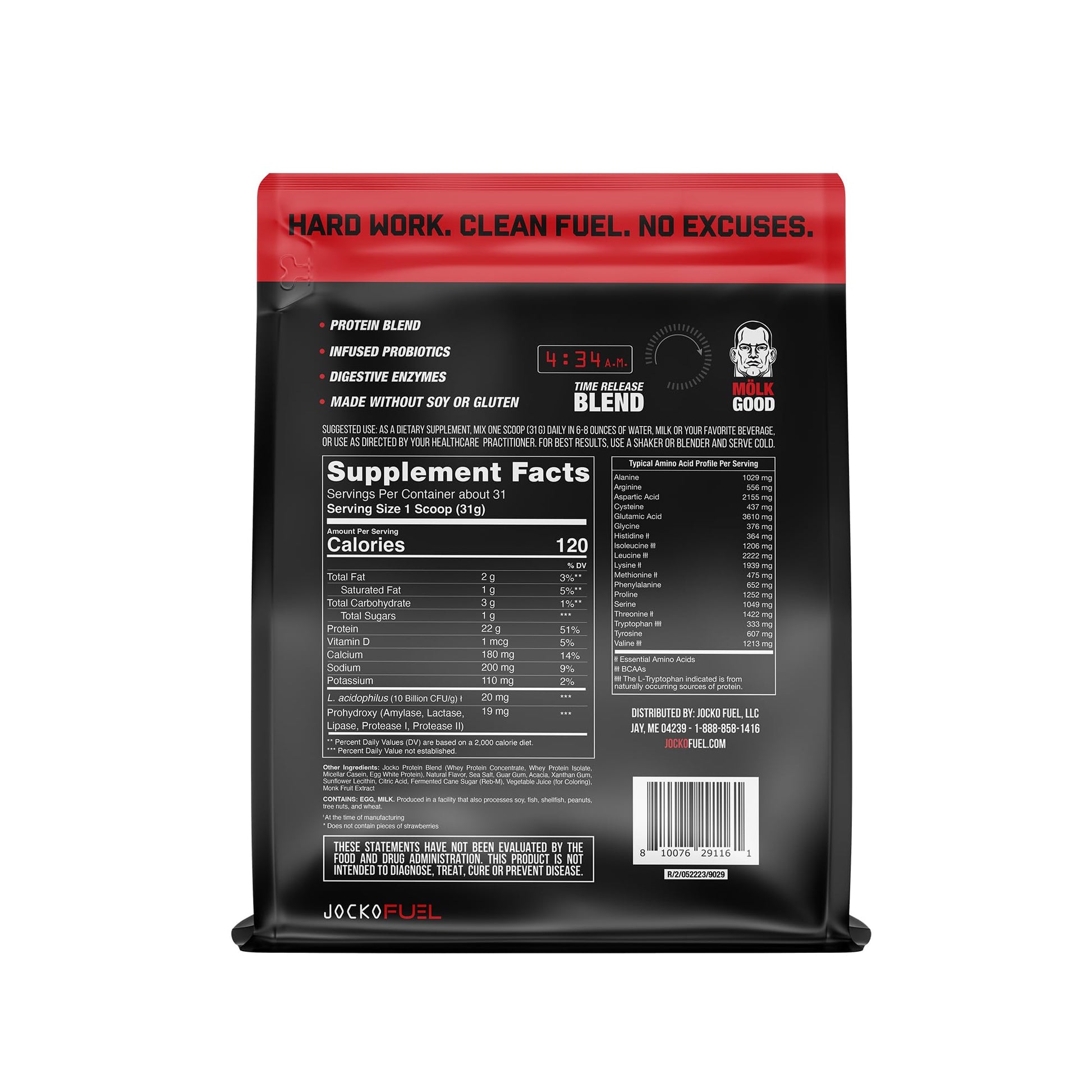 Jocko Mölk Whey Protein Powder (Strawberry) - Keto, Probiotics, Grass Fed, Digestive Jocko Fuel uk supplements