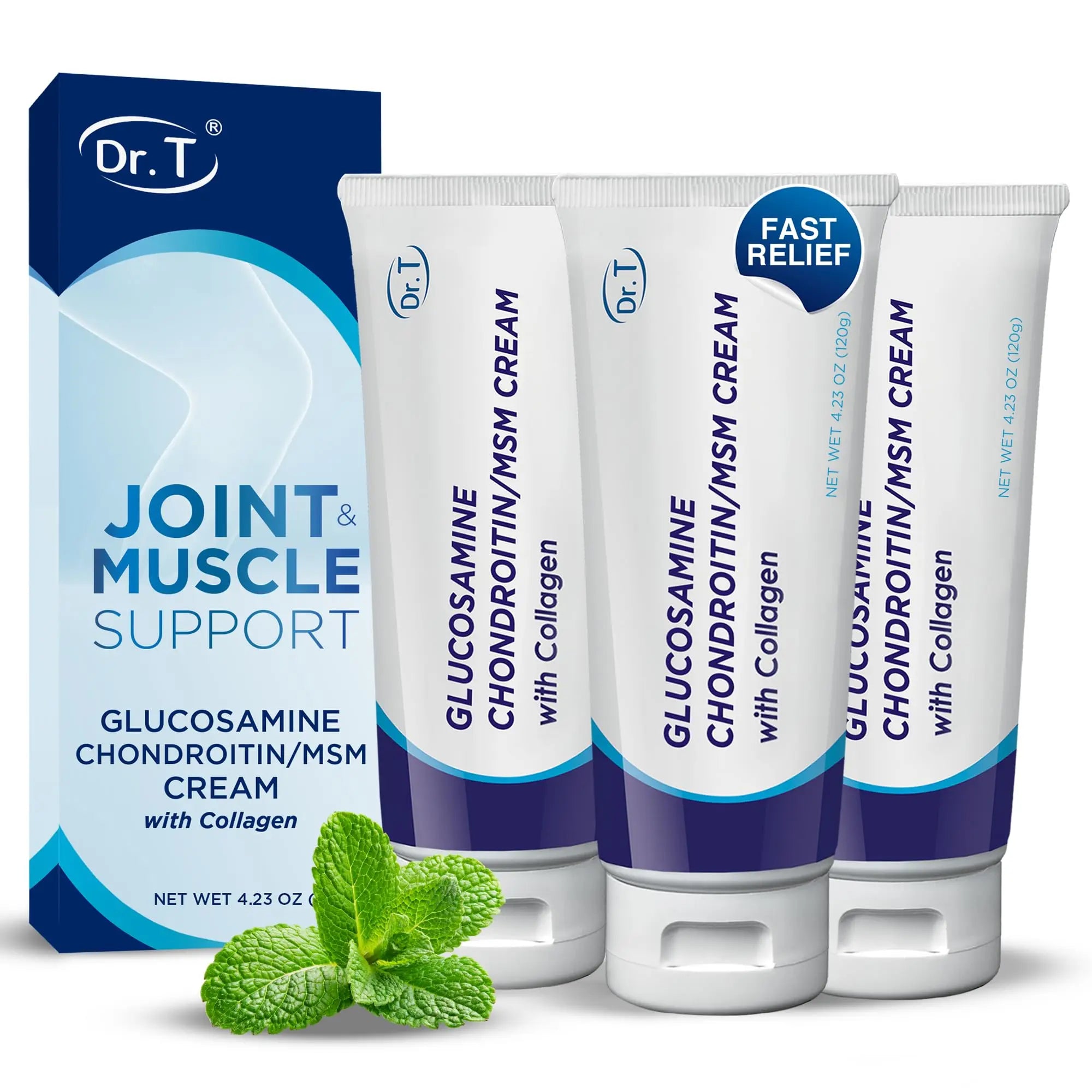 Dr. T Glucosamine Chondroitin Cream - Premium Formula with MSM and Collagen for Joint and Muscle Discomfort - Maintains Joint Strength, Flexibility & Muscle Mobility - 4.23 oz / 120g (3 Pack) Dr. T uk supplements