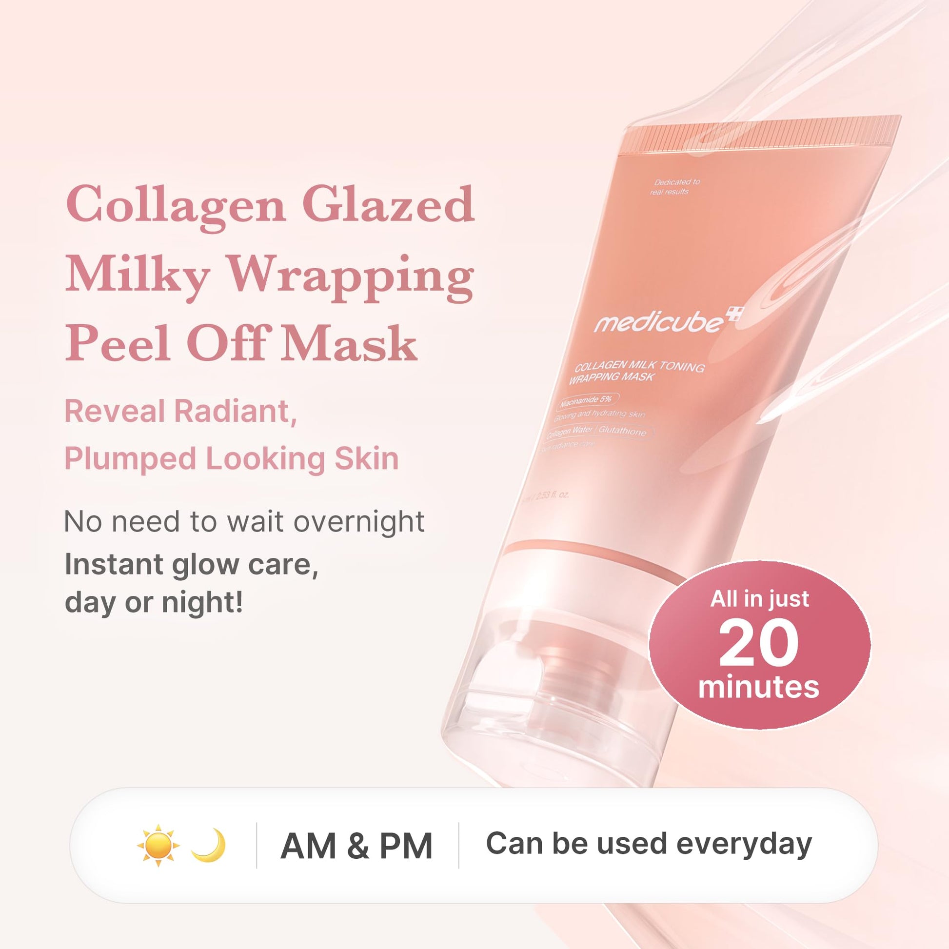 medicube Milky Collagen Double Glow Lock Duo: Collagen Glazed Milky Wrapping Mask and Booster Serum | 130DaCollagen, Niacinamide, Glutathione for Plumped, Radiant Glass Skin medicube uk supplements