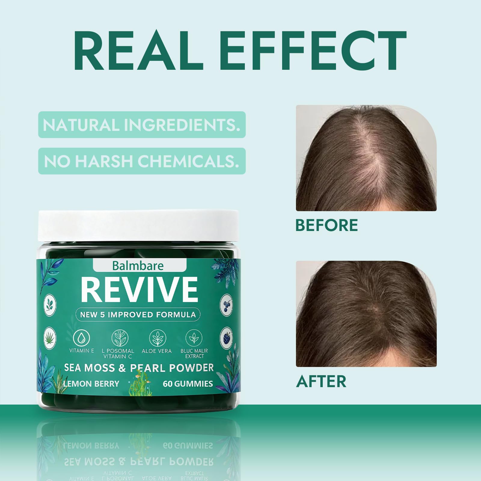 Balmbare Revive Gummies for Hair Loss, with Organic Irish Sea Moss Pearl Powder, Vitamins C & E, Aloe Vera - Supports Healthy Hair, Skin & Nails Growth (1pcs) ReviveNerve uk supplements