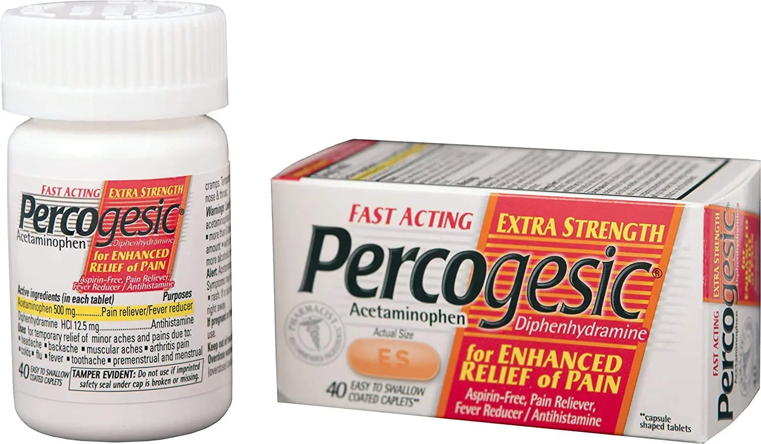 Percogesic Aspirin Free Pain Relief Tablets, Extra Strength, Acetaminophen and Diphenhydramine, 40 ct (Pack of 1) Percogesic uk supplements