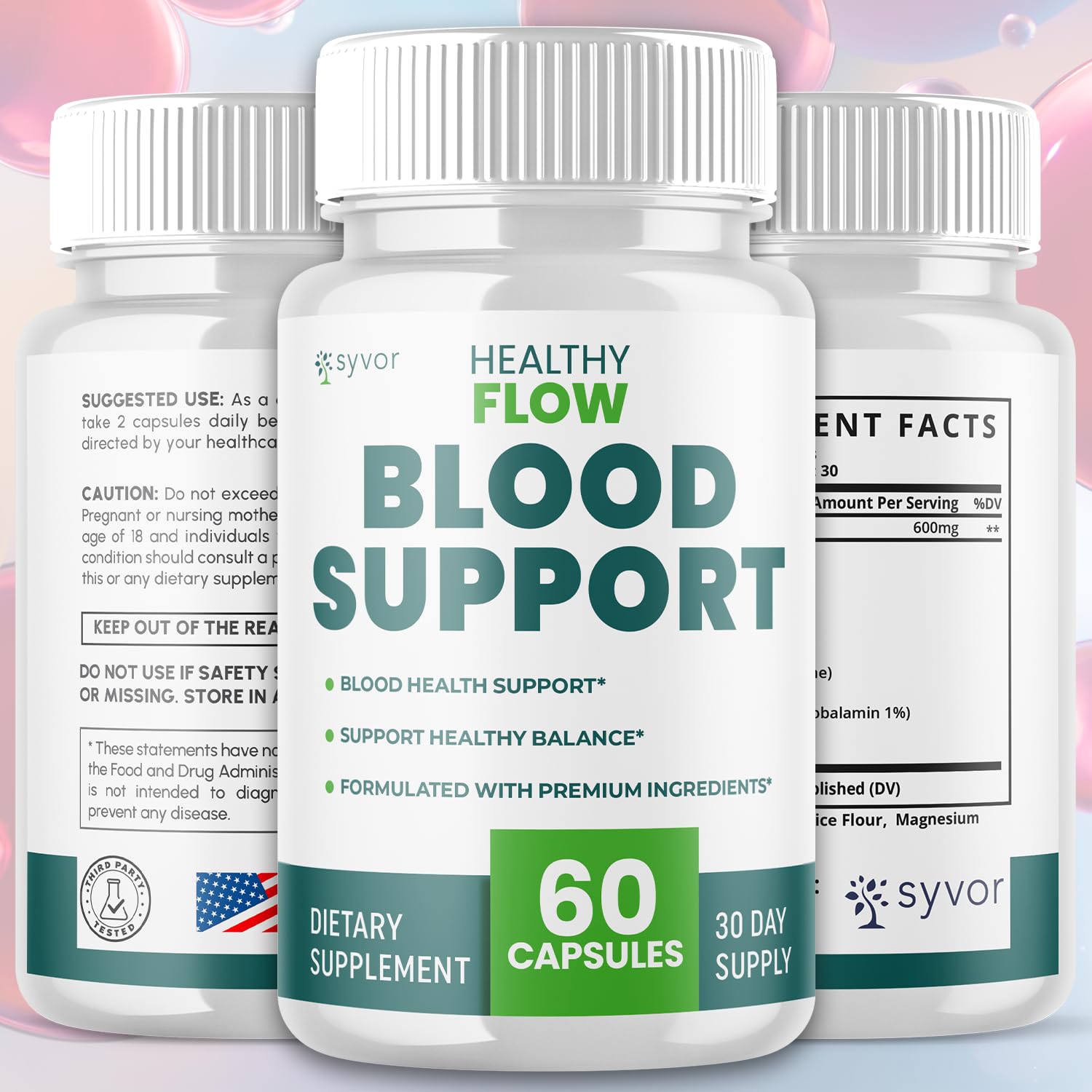(2 Pack) Healthy Flow Blood Support Capsules, Official Healthy Flow Blood Support Pills with All Natural Ingredients, Advanced Formula Supplement with Premium Vitamins for Men & Women (120 Capsules) Syvor uk supplements