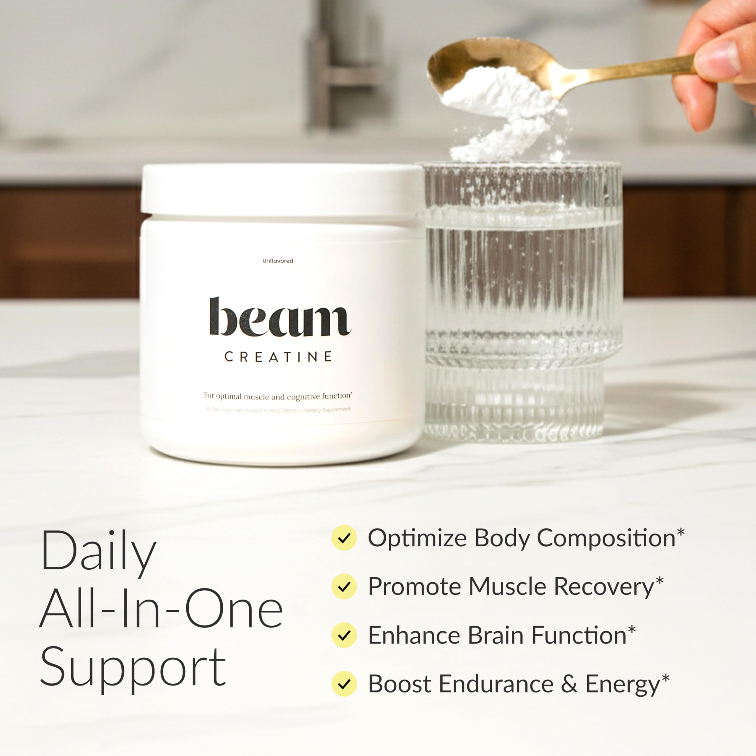 Beam Creatine Monohydrate Powder – 5g Micronized Creatine Monohydrate, Third Party Tested Creatine for Women & Men, Muscle Strength, Growth, Recovery & Cognitive Support, Unflavored, 60 Servings Beam uk supplements