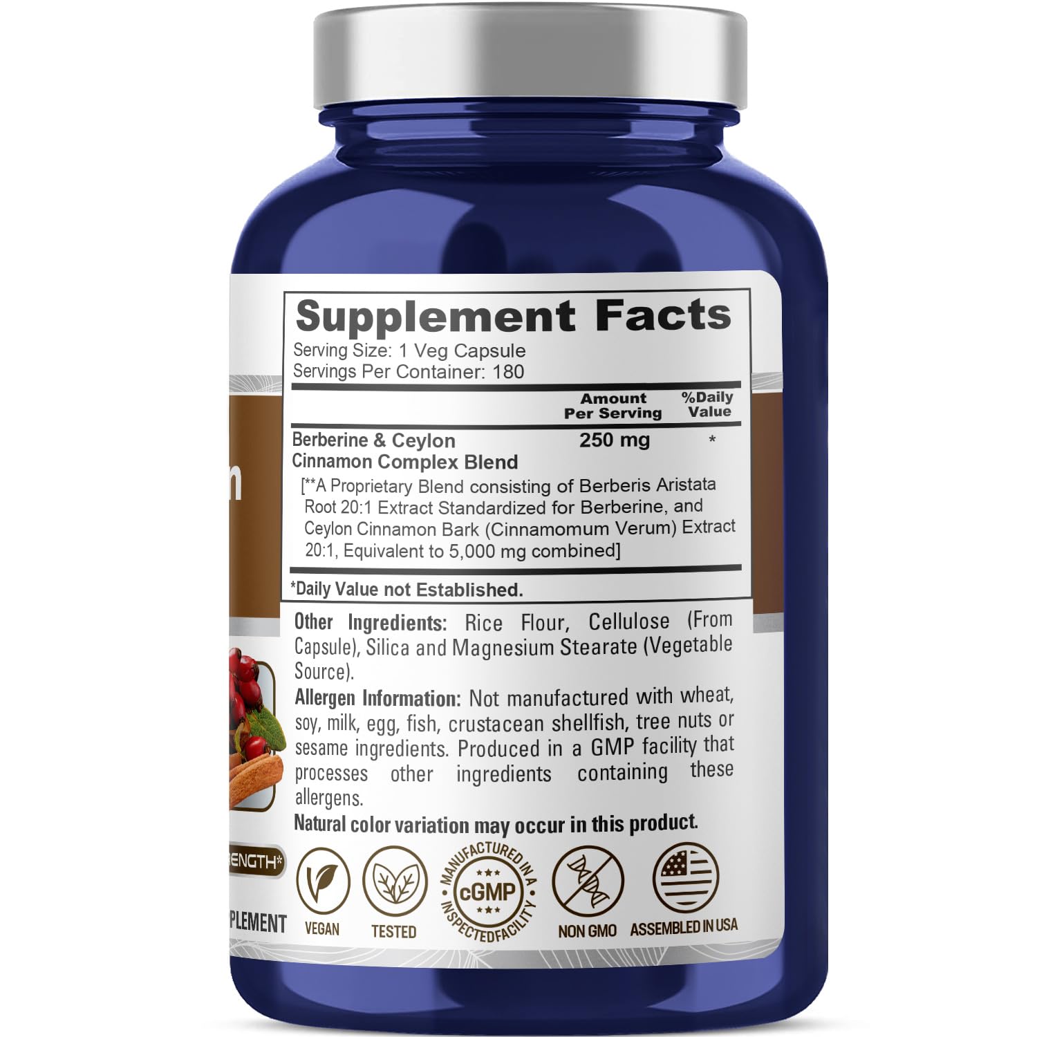 NusaPure Berberine with Ceylon Cinnamon 20:1 Extract, 250 mg Equivalent to 5000mg 180 Veggie Capsules, Vegetarian, Non-GMO Supplement, (Berberine Complex) NusaPure uk supplements