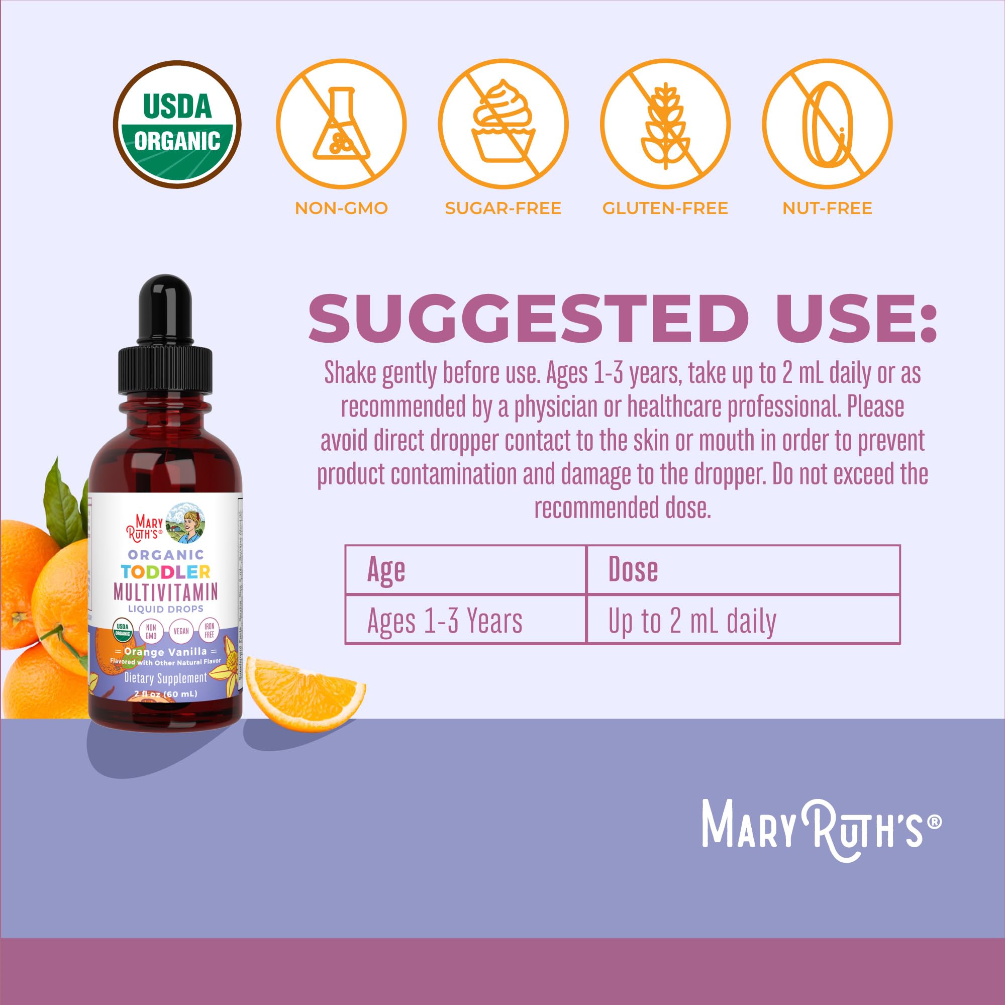 MaryRuth's Toddler Multivitamin | Vitamin A C D E B6 B12 Zinc | Healthy Growth Support | Immunity | Bone Health | Cognitive Function | Organic | Sugar Free | Vegan | Non-GMO | 2 Fl Oz | 30 Day Supply MARYRUTH'S uk supplements