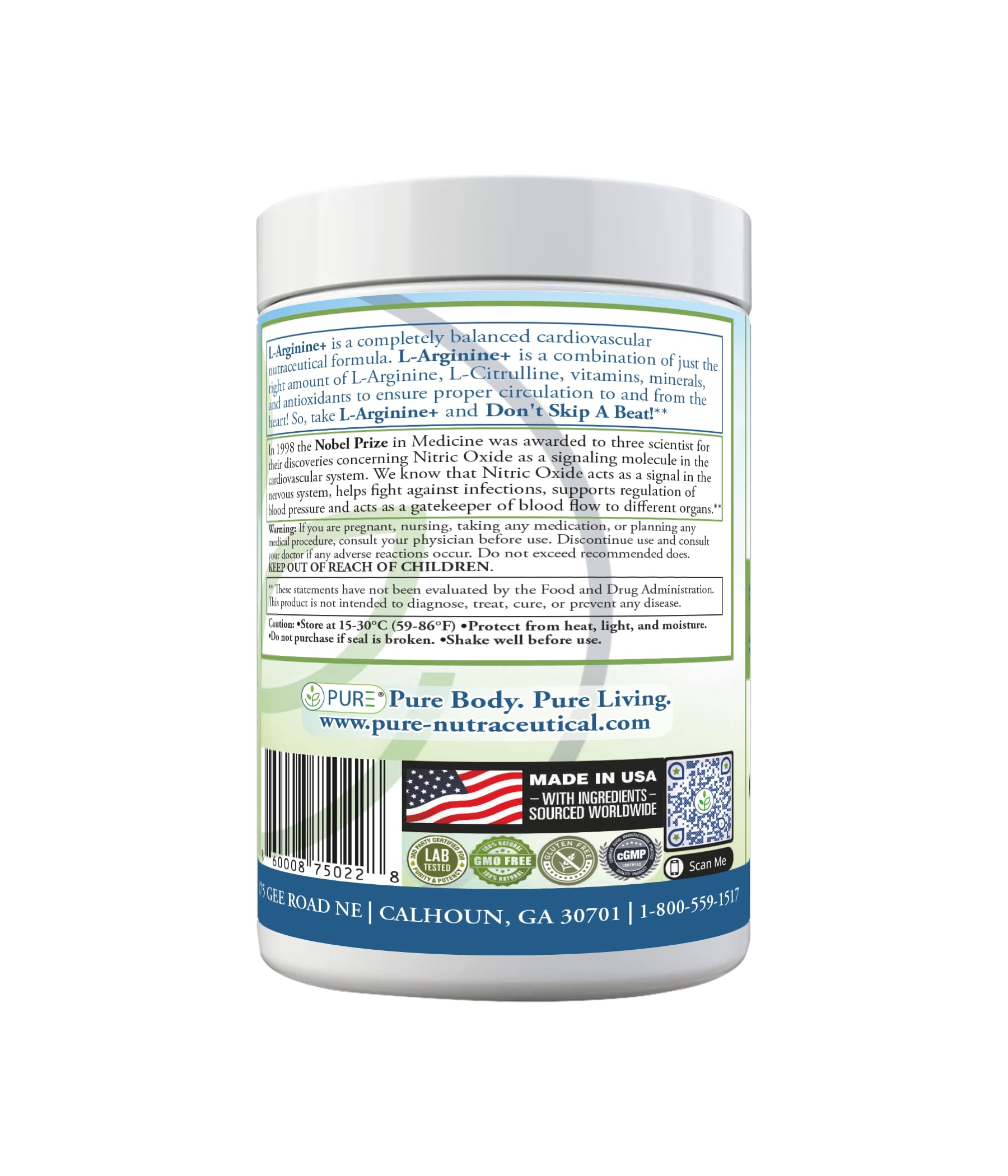 PURE® Cardio+ Nitric Oxide Heart & Circulation Support - 5000mg L-Arginine & 1000mg L-Citrulline - Lemon Lime, 30 Servings Powder, 375 Grams - CoQ10 Beet Root - High Potency Cardiovascular Formula PURE uk supplements