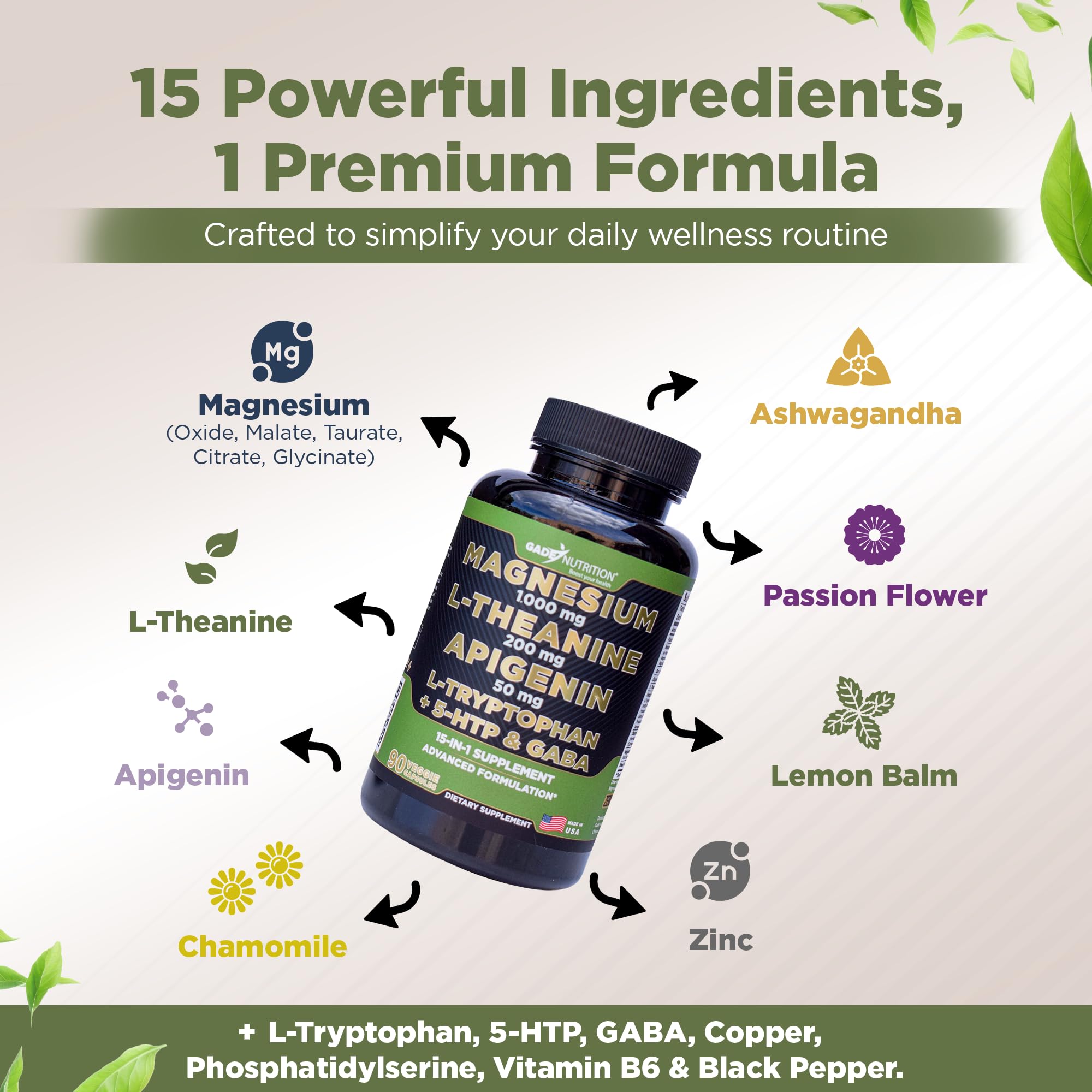 Gade Nutrition Magnesium Glycinate & Magneisum Supplements with Apigenin, L Theanine 200 mg, 5 HTP, GABA Calm Brain Booster Supplement Sleep Aid Ashwagandha L Tryptophan Chamomile GADE NUTRITION BOOST YOUR HEALTH uk supplements