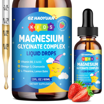 Kids Magnesium Glycinate Liquid Drops‌ – with L-Theanine, Omega-3, Vitamins B6 & D3, Zinc & Calcium – for Sleep Support, Relaxation, Focus & Brain, Bones – Strawberry Flavor, 2 Fl Oz GZ HAOYUAN uk supplements